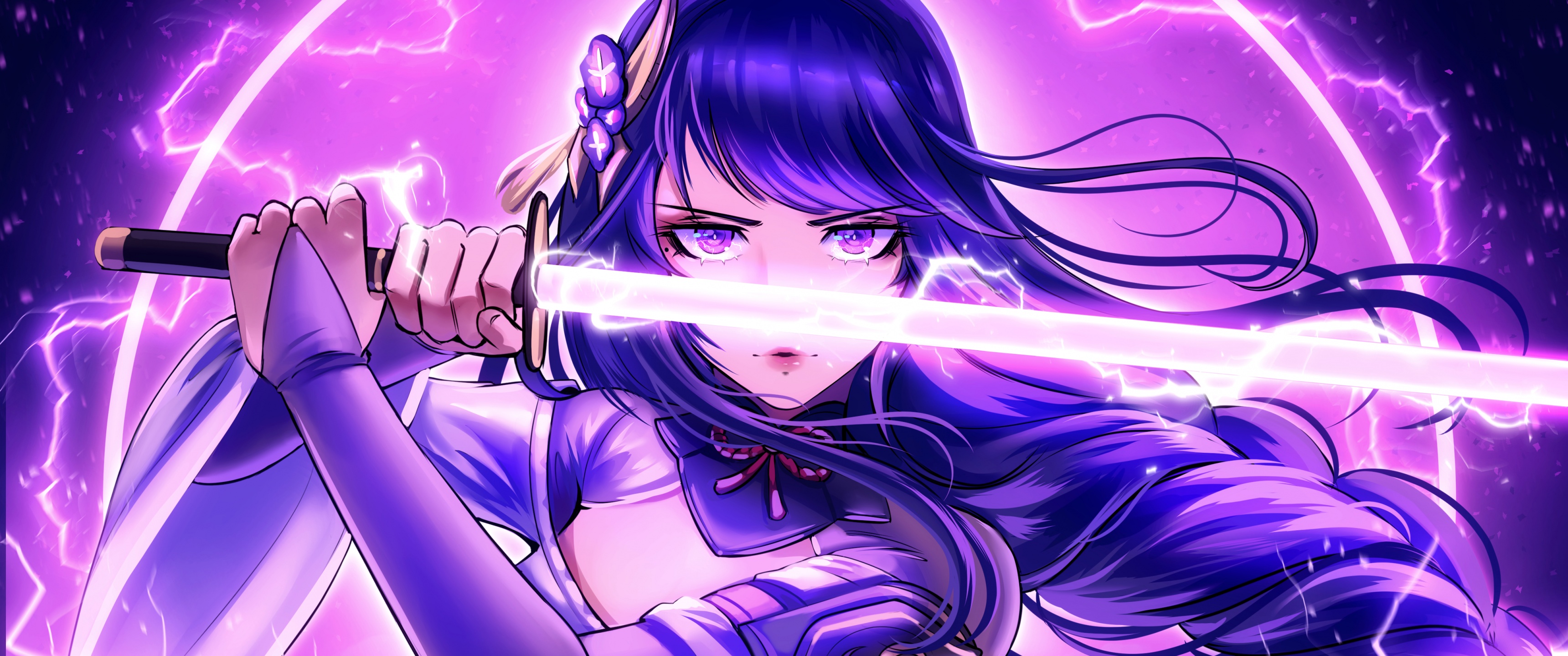 Baal Raiden Shogun Wallpaper 4K, Purple aesthetic, Genshin Impact