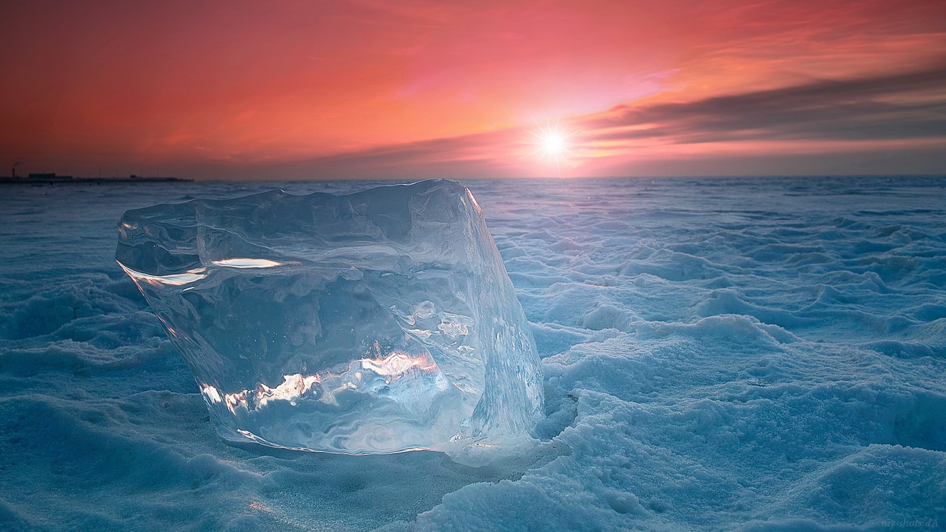 Wallpaper cold, ice, snow, sunset, floe for mobile and desktop, section природа, resolution 1920x1080