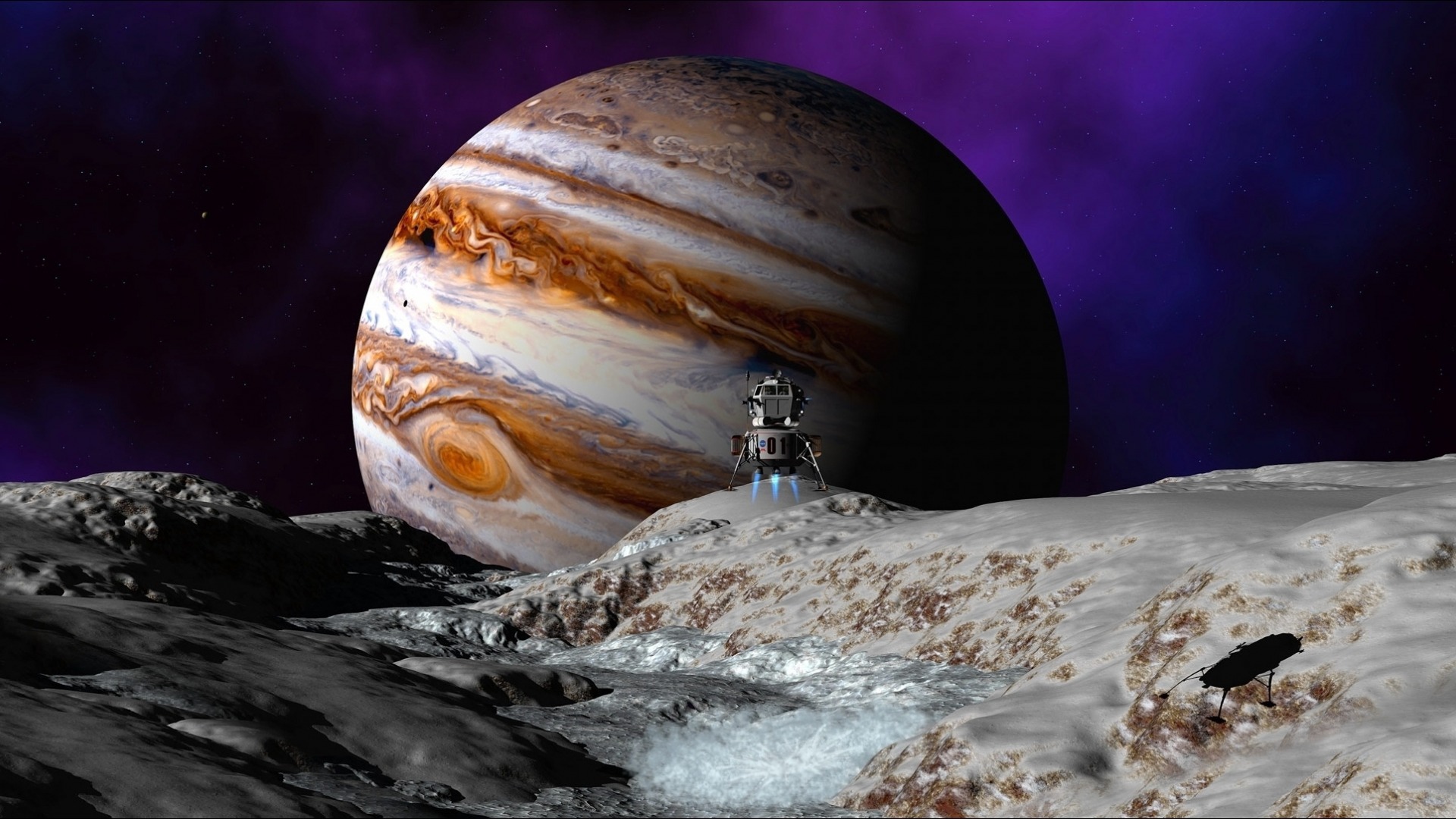 View of the planet Jupiter from the surface of another planet Desktop wallpaper 1920x1080