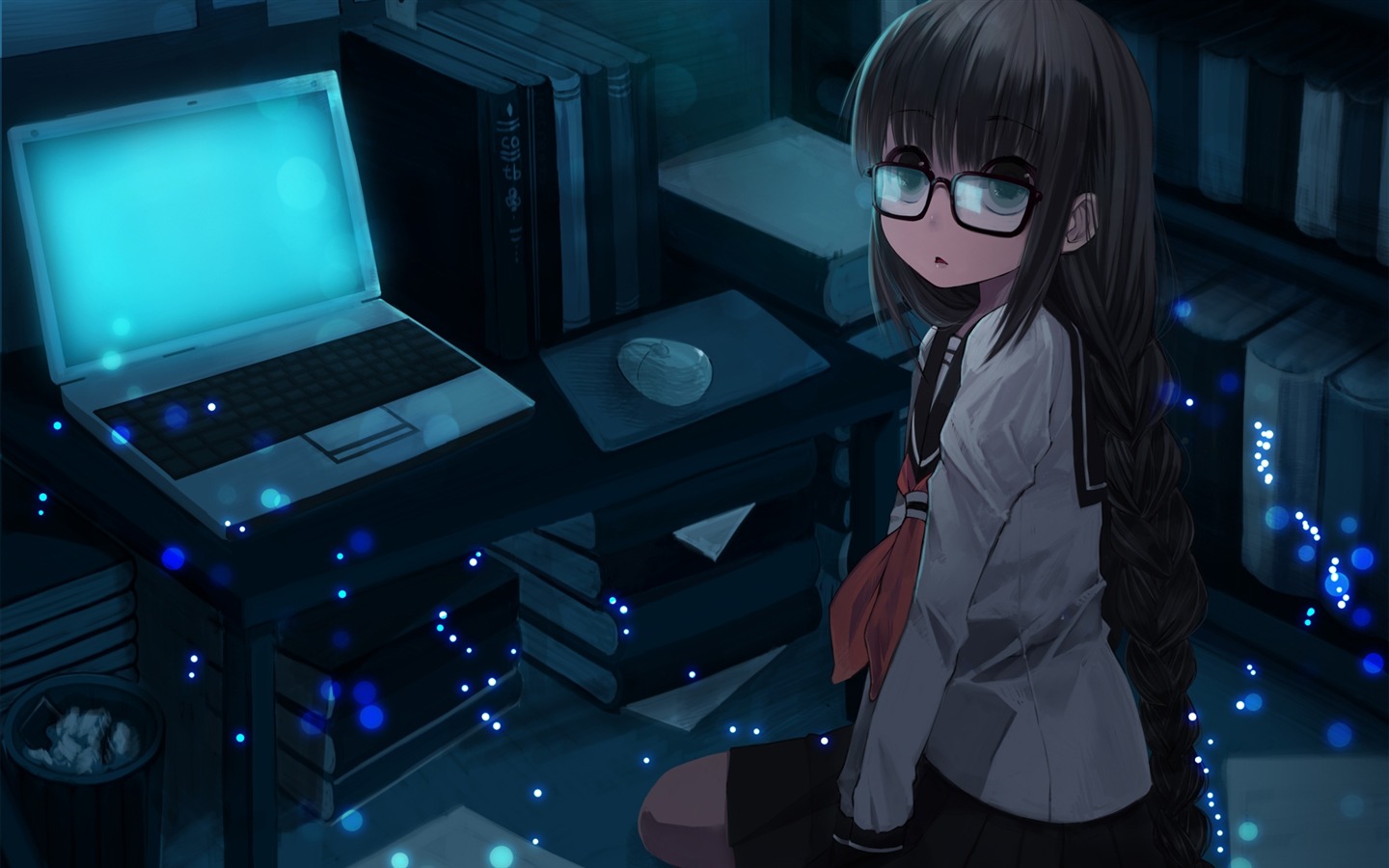 Girl Laptop Room Sit Anime HD Wallpaper