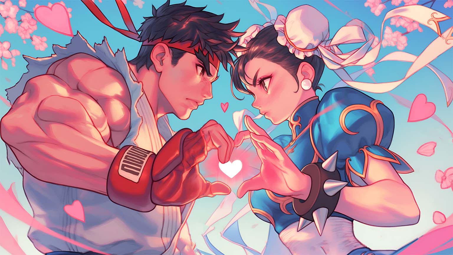 Ryu & Chun Li Street Fighter Love Valentines Desktop Wallpaper
