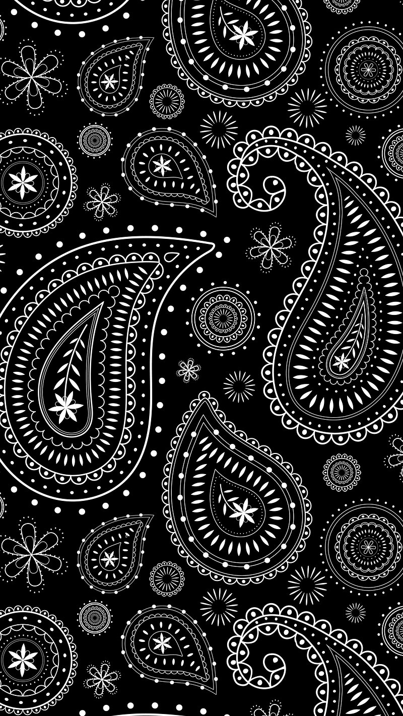 Paisley bandana phone wallpaper, black