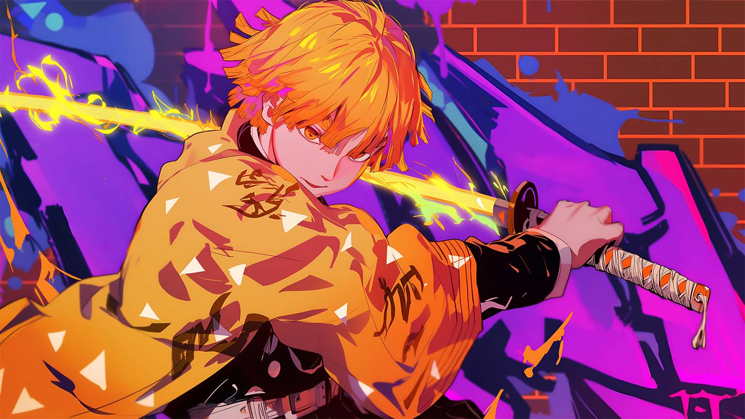 Zenitsu Demon Slayer Graffiti Style Desktop Wallpaper