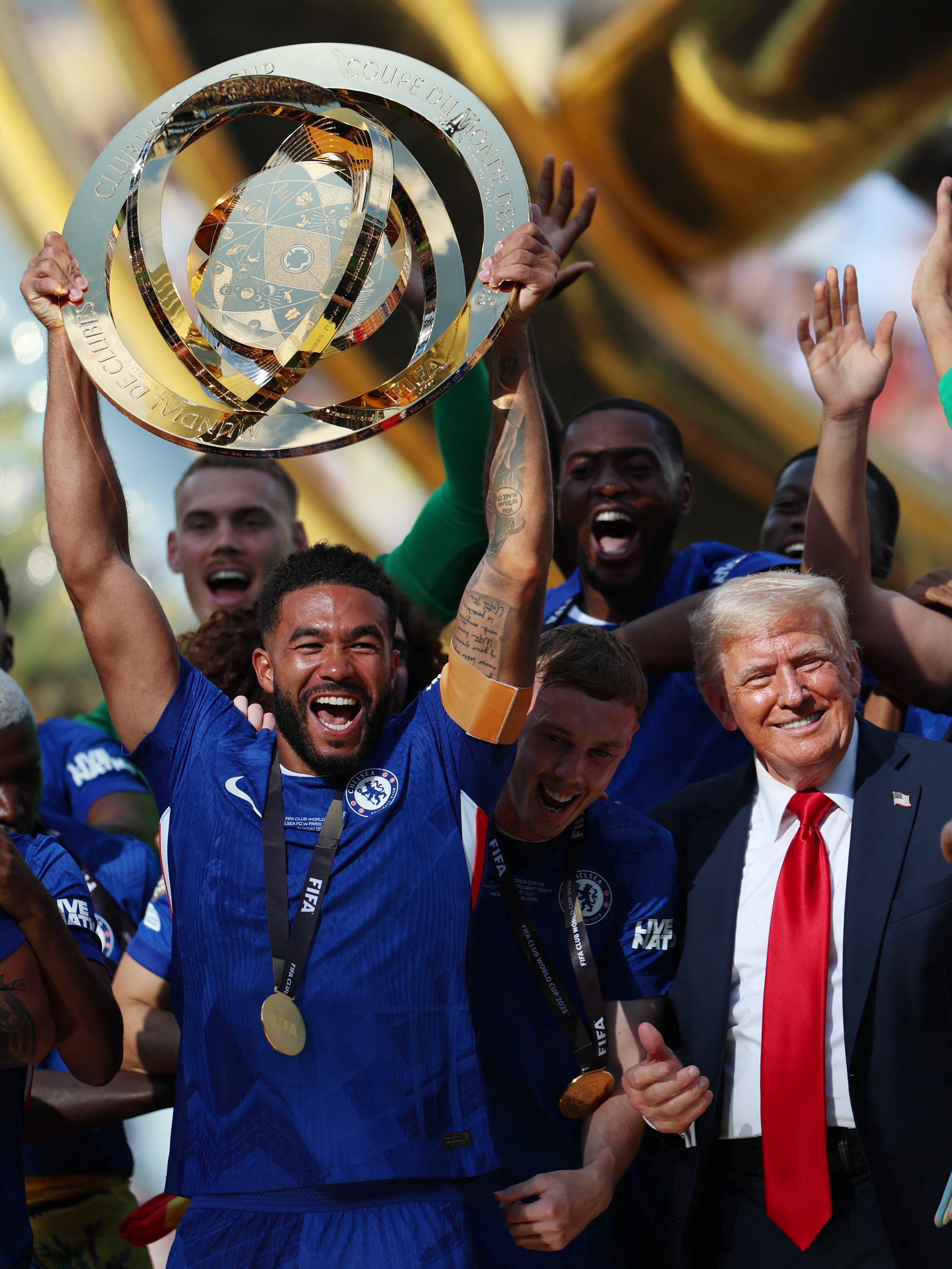 Trump joins Chelsea for Club World Cup celebration, players react