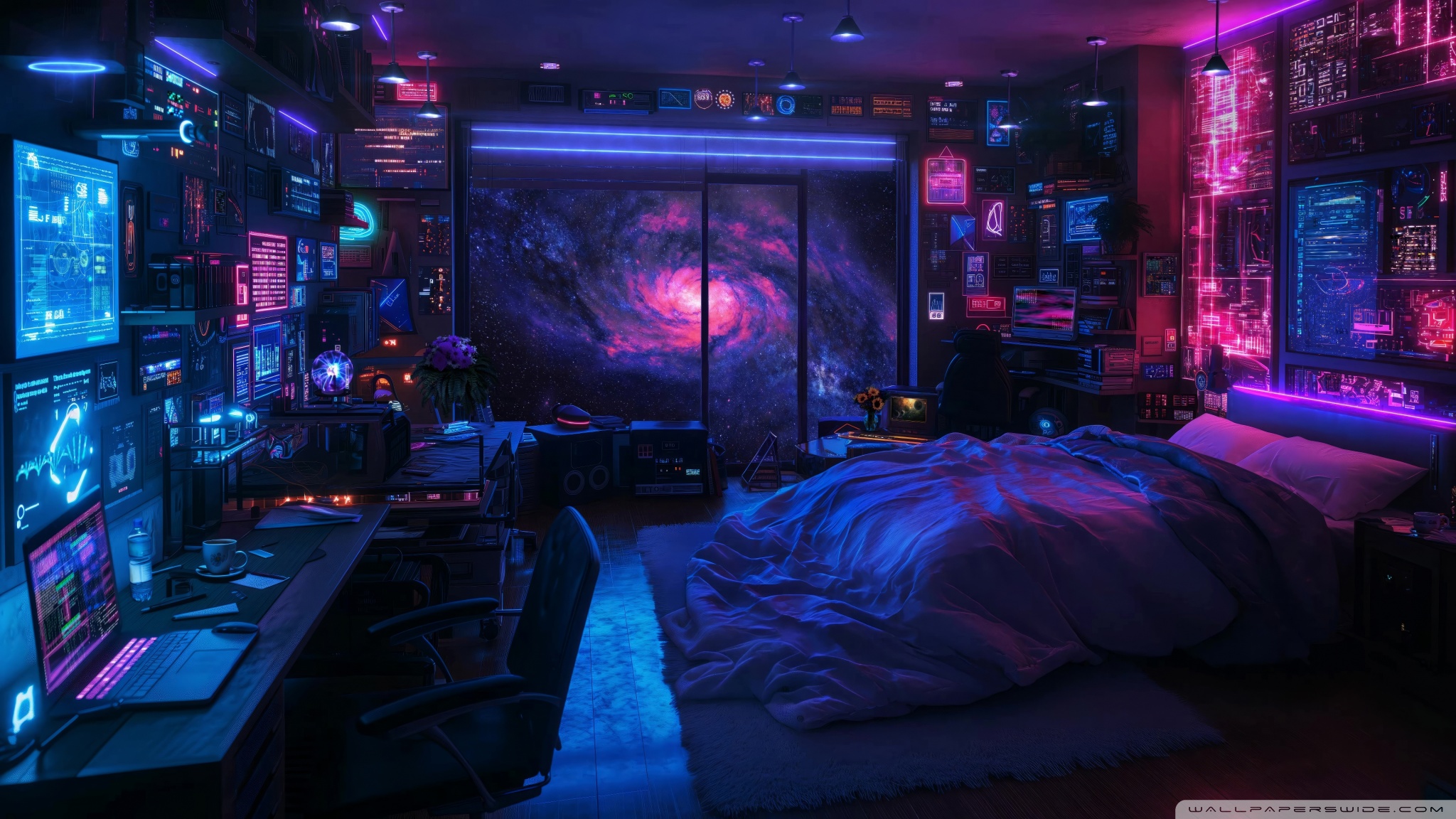 Science Fiction, Bedroom, Futuristic, Neon, High tech, Galaxy 4K UHD Wallpaper for UltraHD Desktop and TV