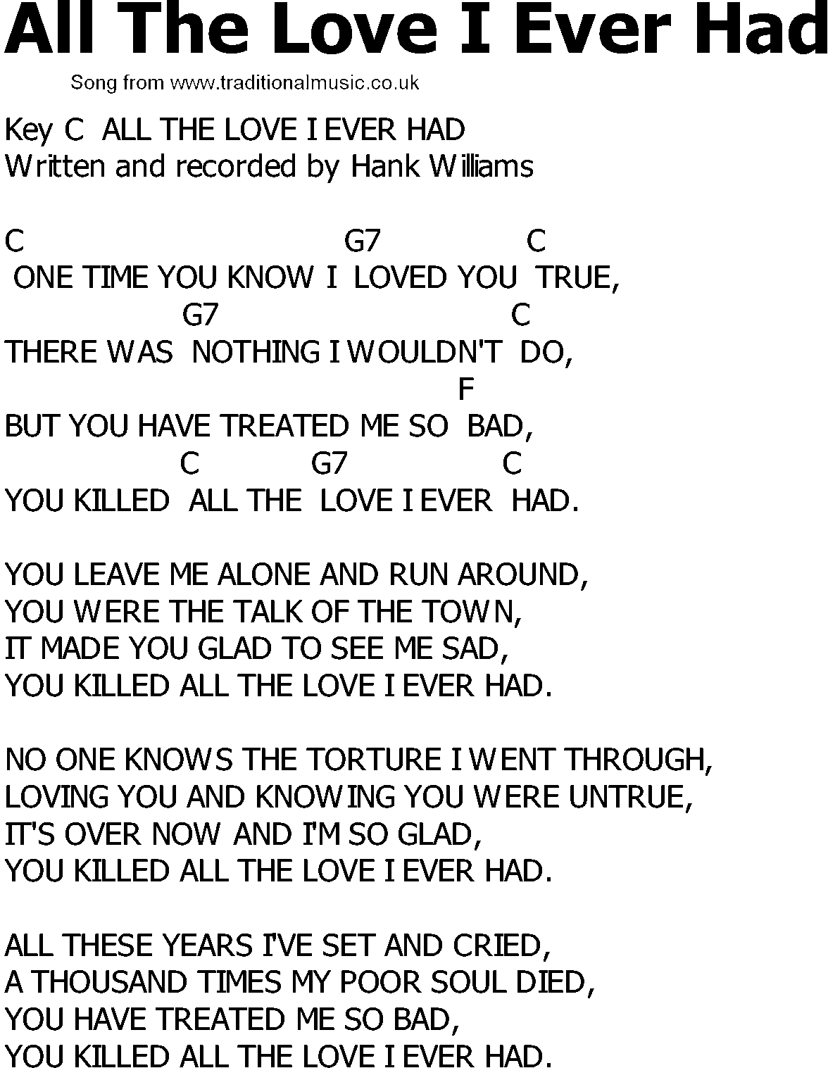 Old Country song lyrics with chords The Love I Ever Had