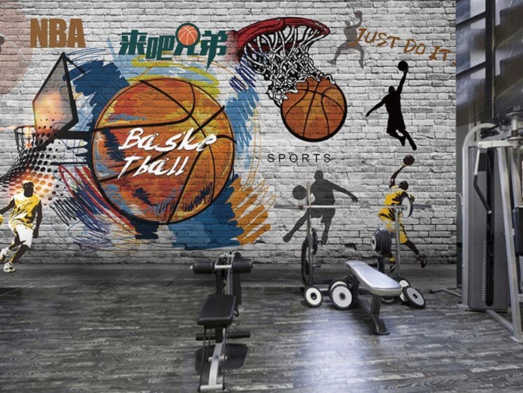 Brick Wall Wallpaper / Basketball Wallpaper / Sport Wallpaper / Motivational Themed Wallpaper / Wall Decor / Background Wallpaper