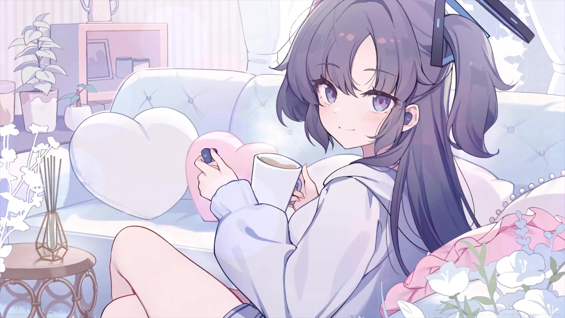 Hayase Yuuka Drinking Coffee Blue Archive Live Wallpaper