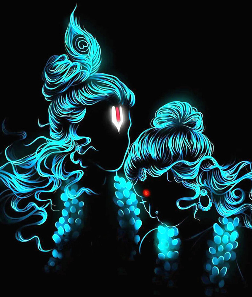 Krishna Electric Blue Art Neon Art Spritual God Matte Finish Wall Poster Paper Print & Cartoons Posters In India Art, Film, Design, Movie, Music, Nature And Educational Paintings Wallpaper