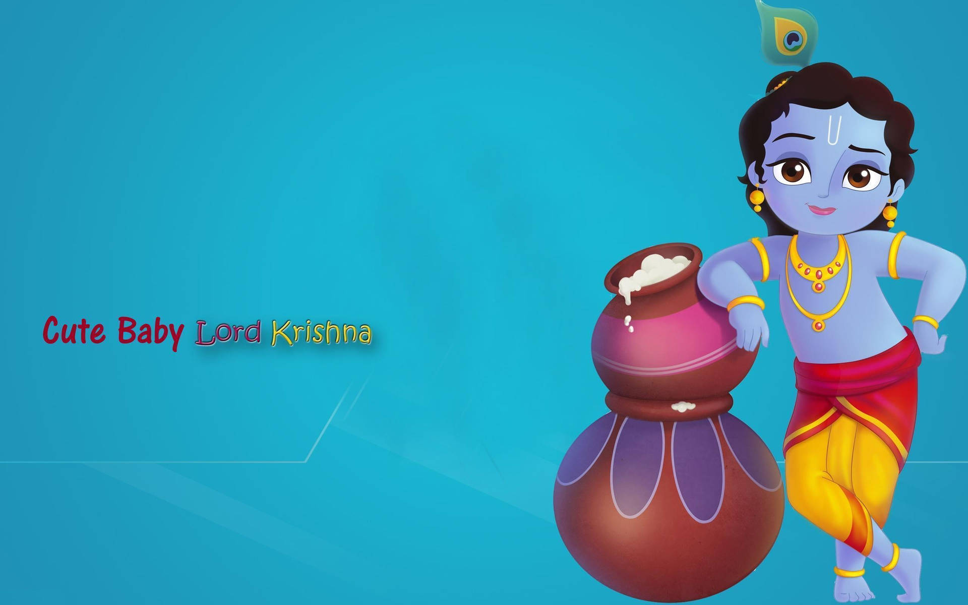 Little Krishna HD Leaning On Pots Blue Aesthetic Wallpaper