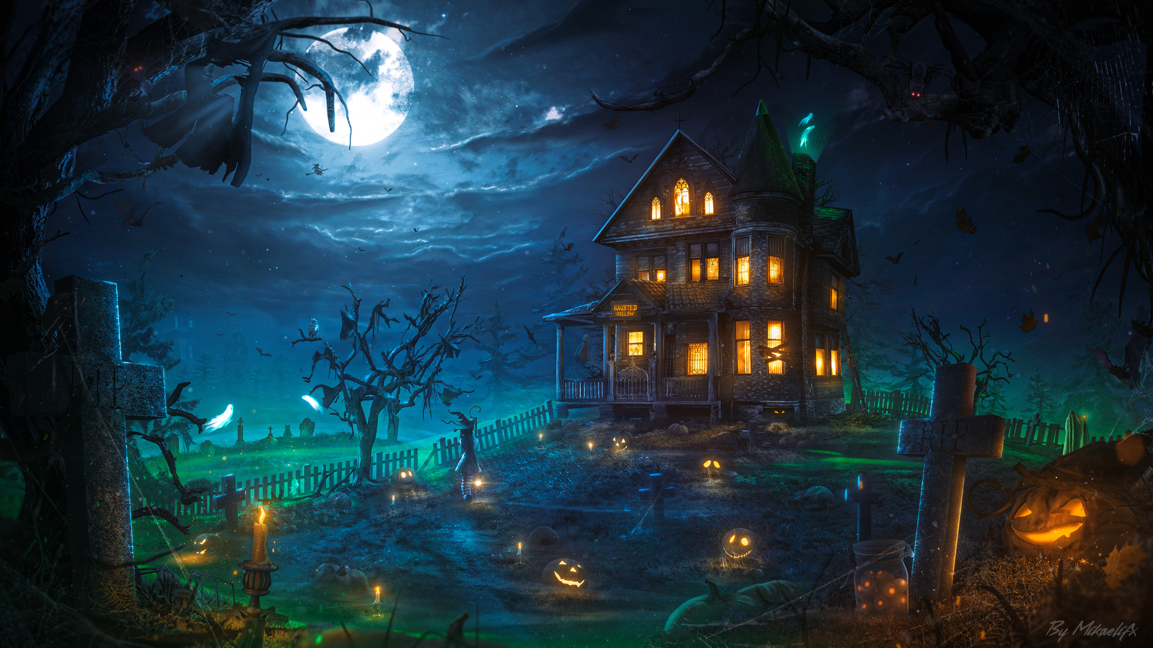 Haunted Wallpaper 4K, Halloween house, Mansion