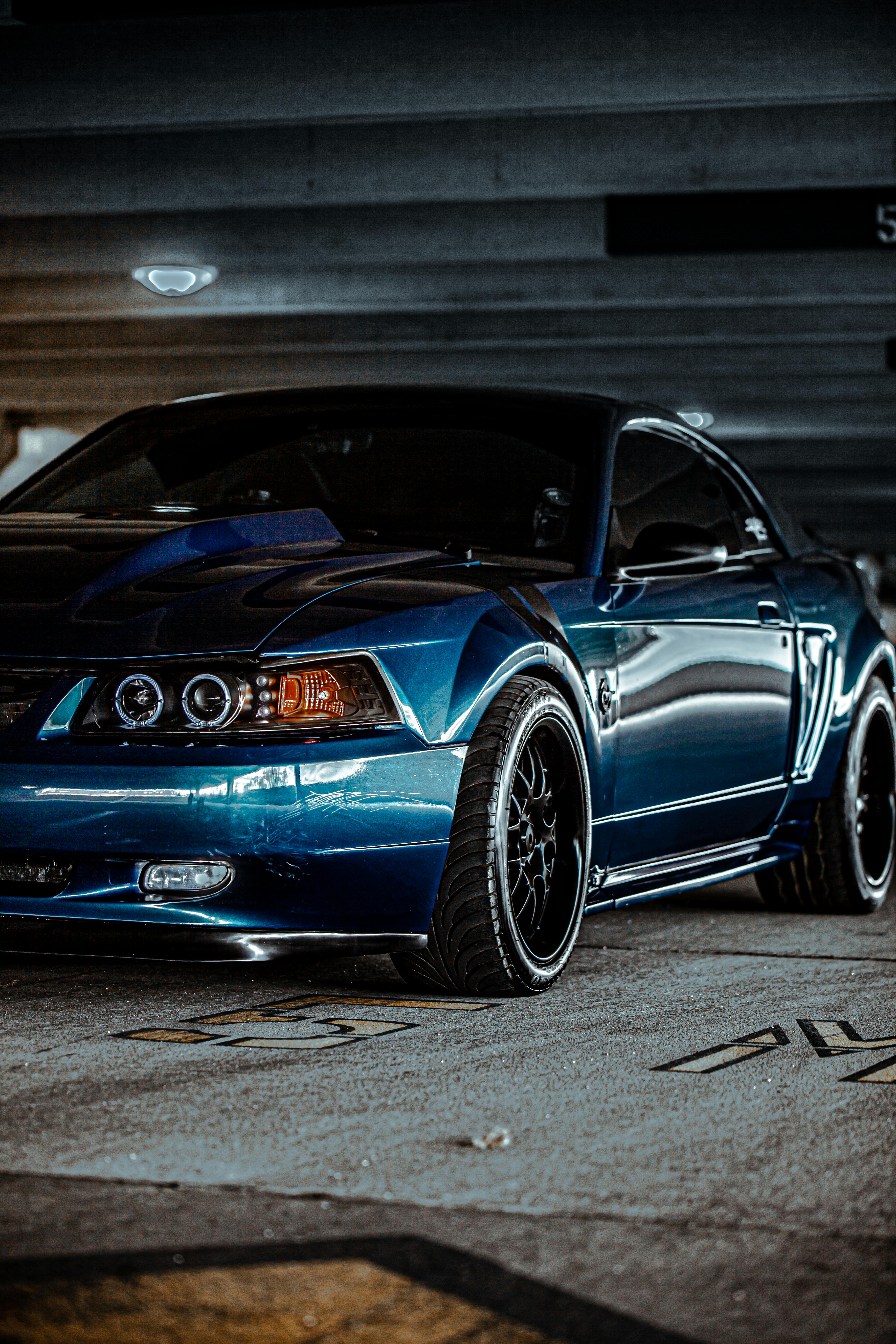 Blue Ford Mustang in Car Park · Free