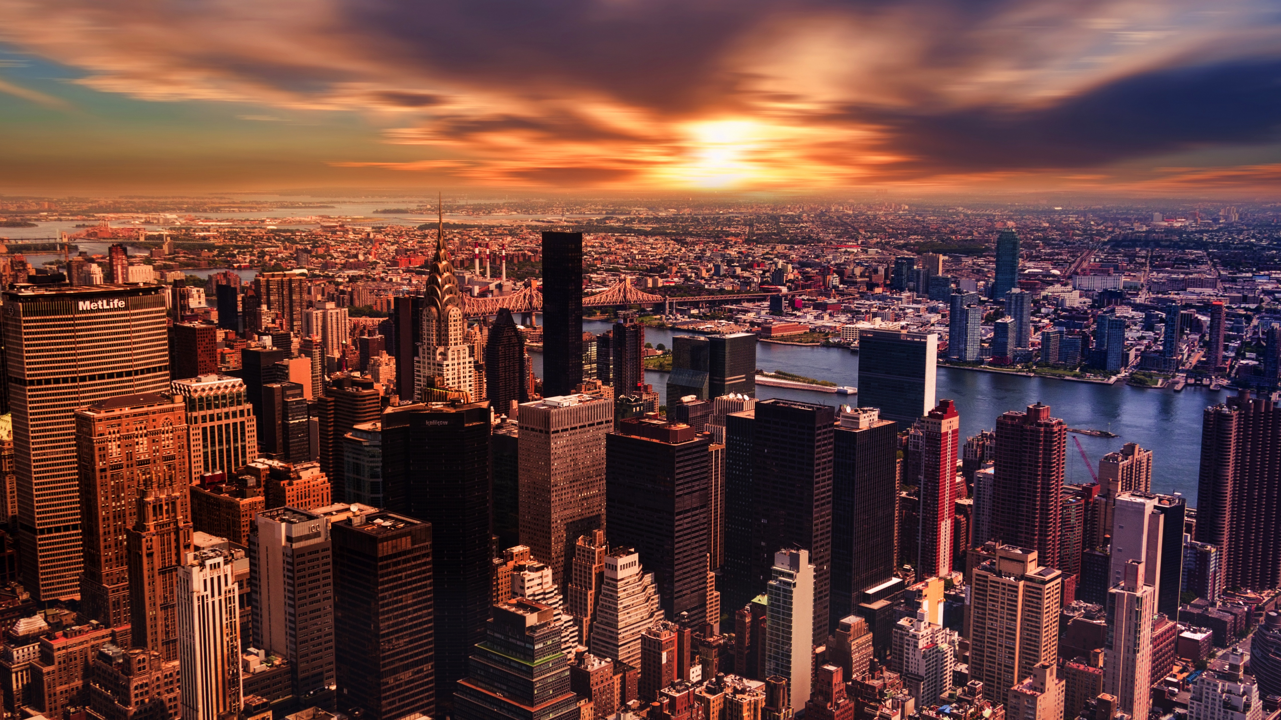 New York City Wallpaper 4K, 5K, Cloudy Sky, Sunset, Cityscape