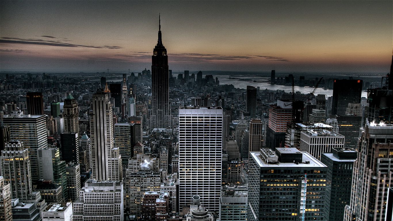 Download wallpaper 1366x768 new york, usa, evening, skyscrapers tablet, laptop HD background