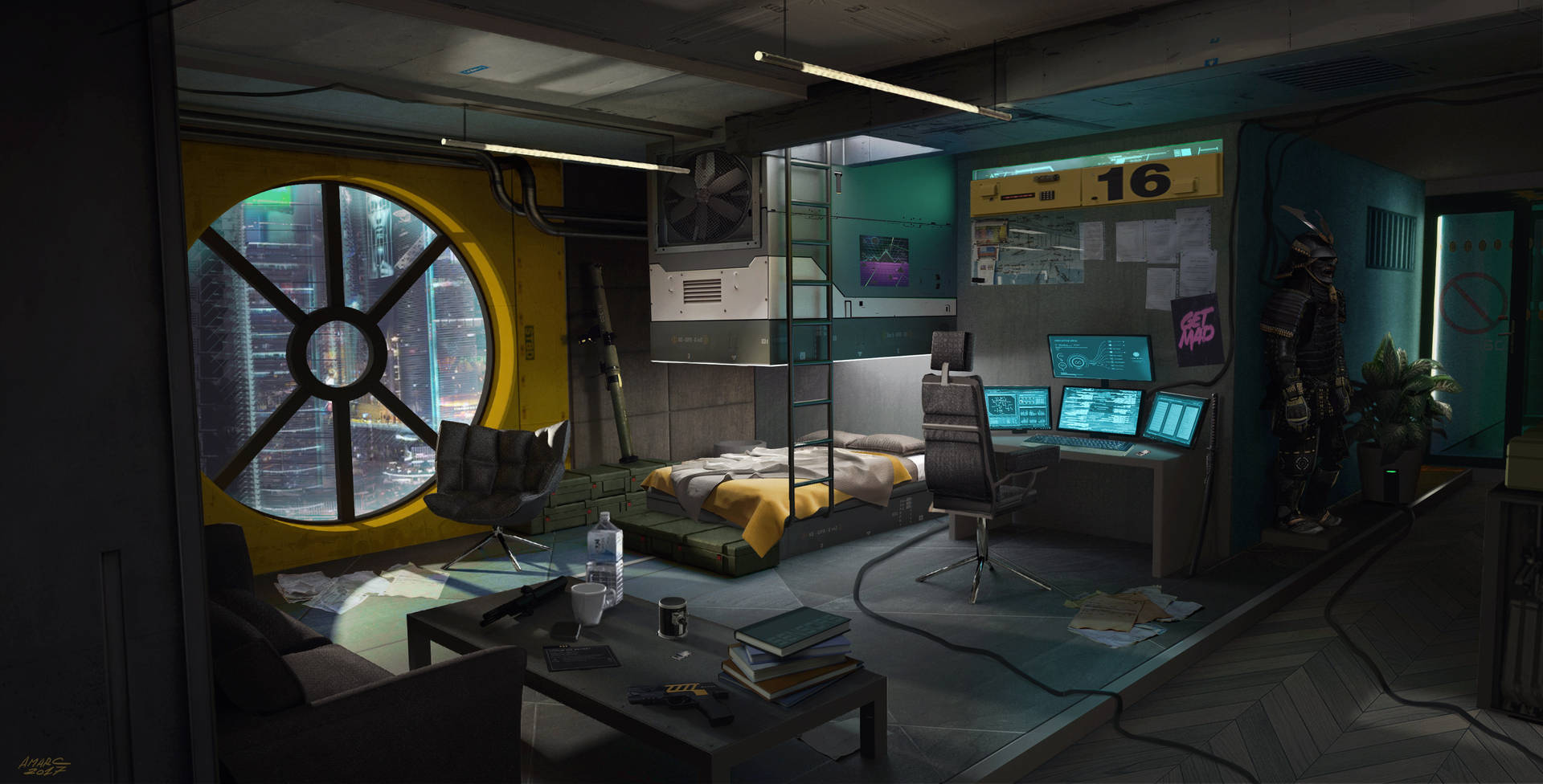Download Gaming Room Cyberpunk Interior Wallpaper