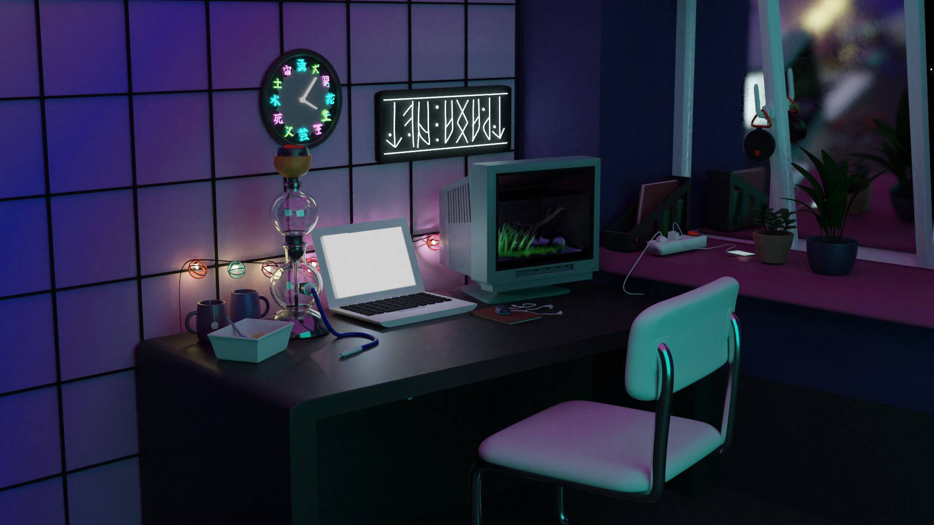 Download Cyberpunk Style Room Wallpaper