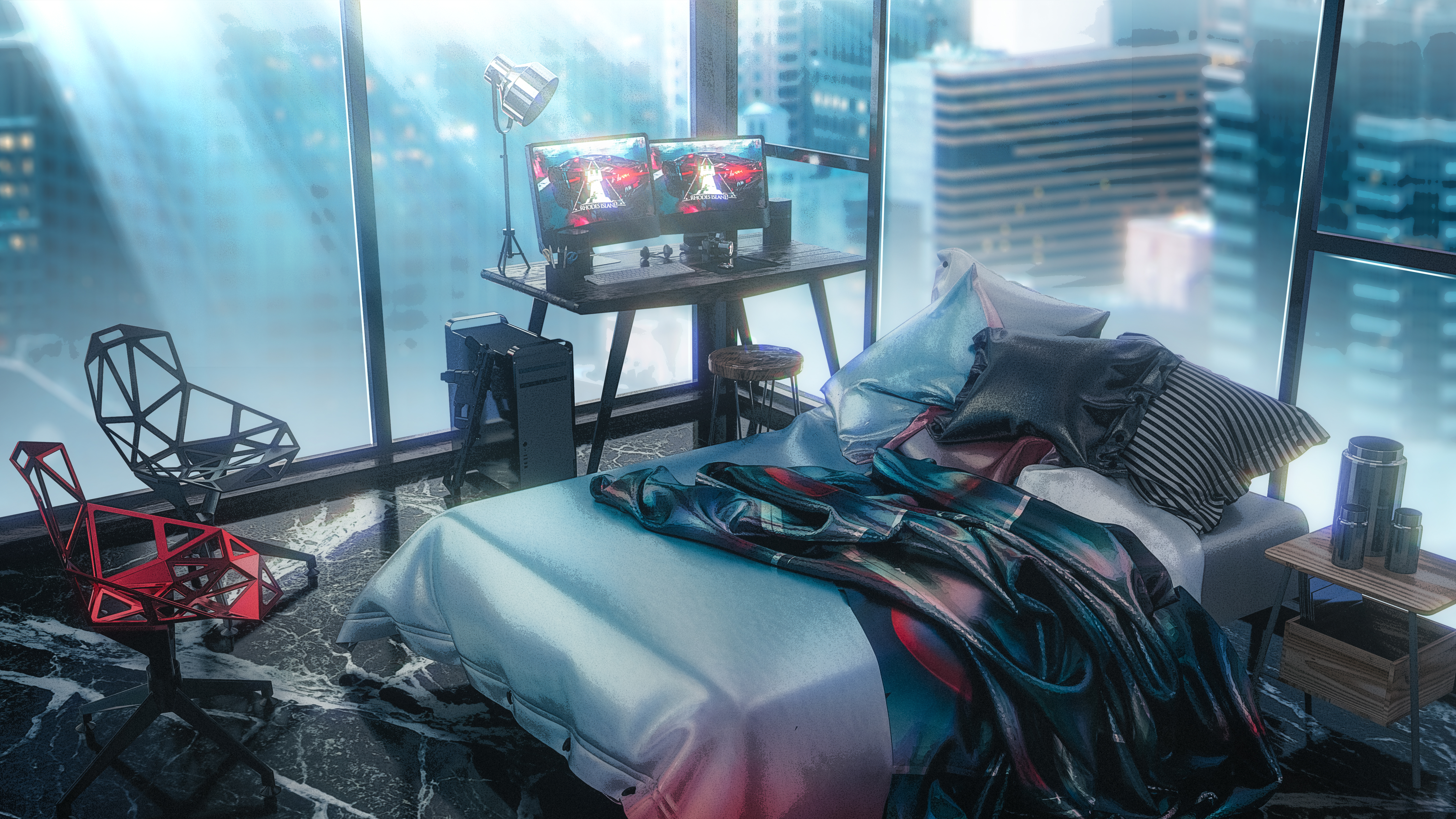 Download Computer Window Bed Interior Video Game Arknights 4k Ultra HD Wallpaper