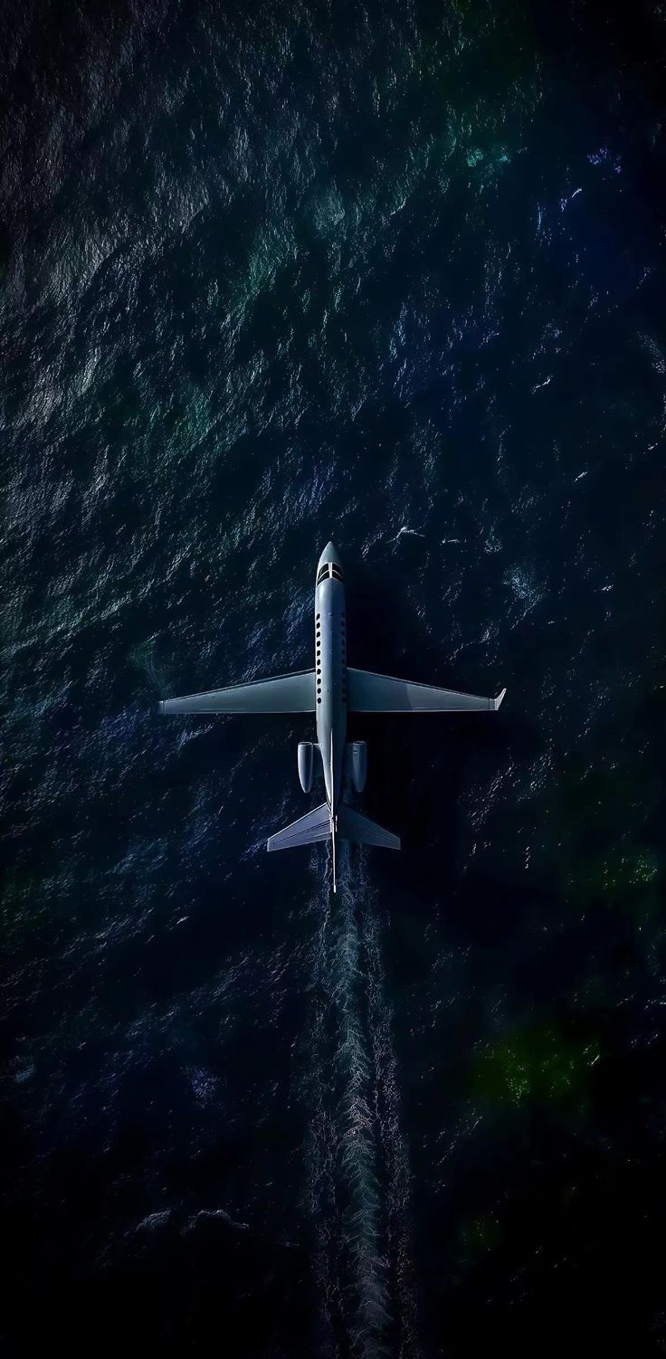 Plane Flying Over The Ocean Dark Mode Black Airplane Aeroplanes