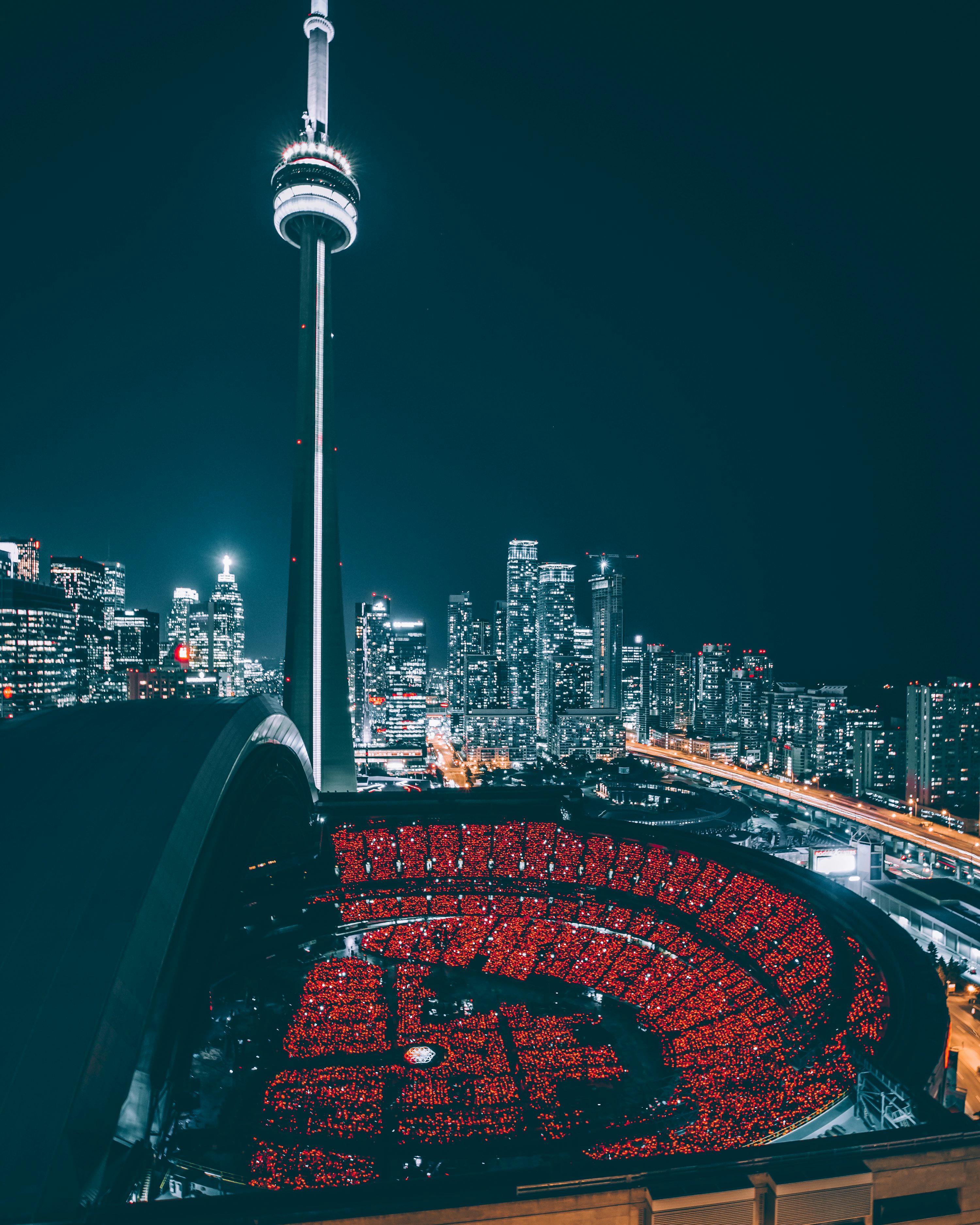 CN Tower at nighttime photo