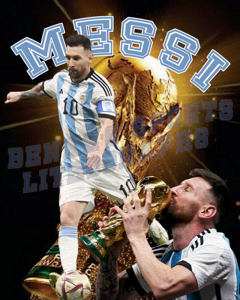 Argentina World Cup Soccer Lithograph print of Lionel Messi 2022