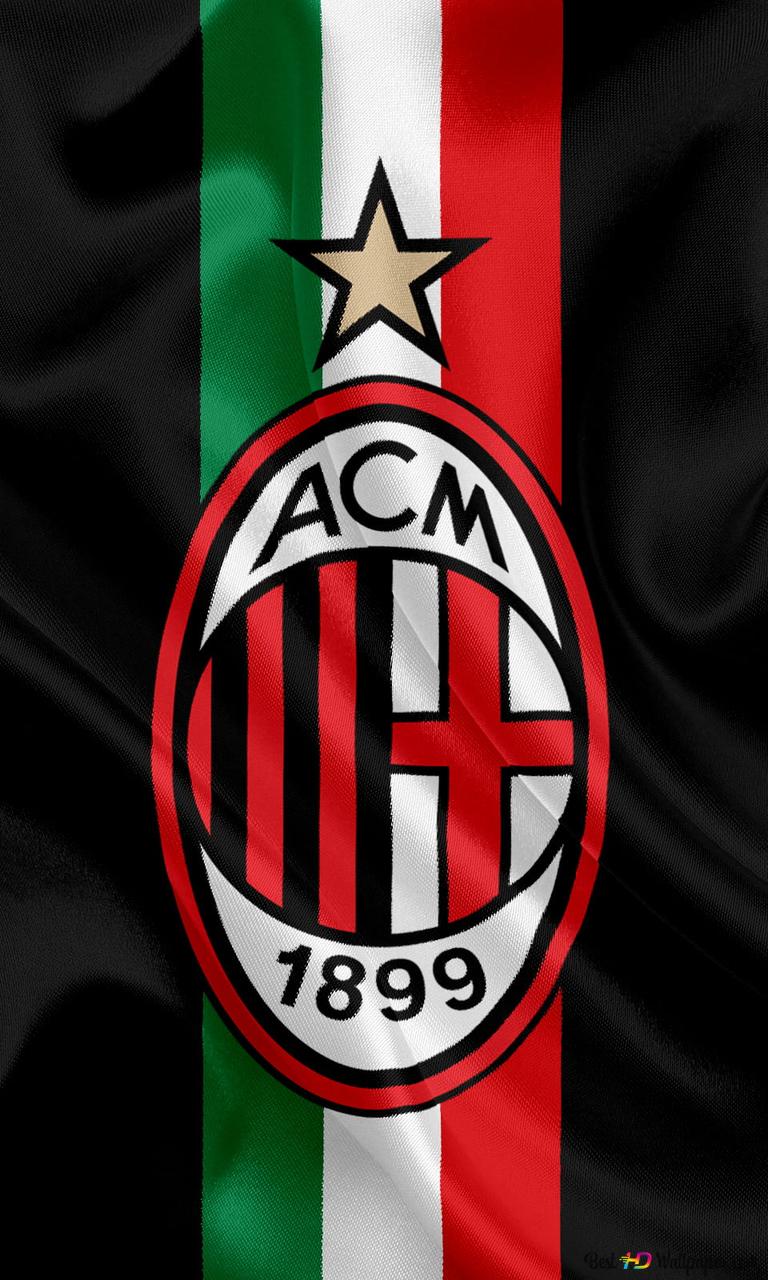 AC Milan logo on red green white and black background 2K wallpaper download