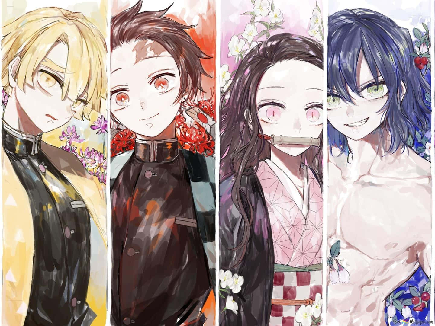 Download Demon Slayer Anime Zenitzu, Tanjiro, Nezuko, Inosuke Wallpaper