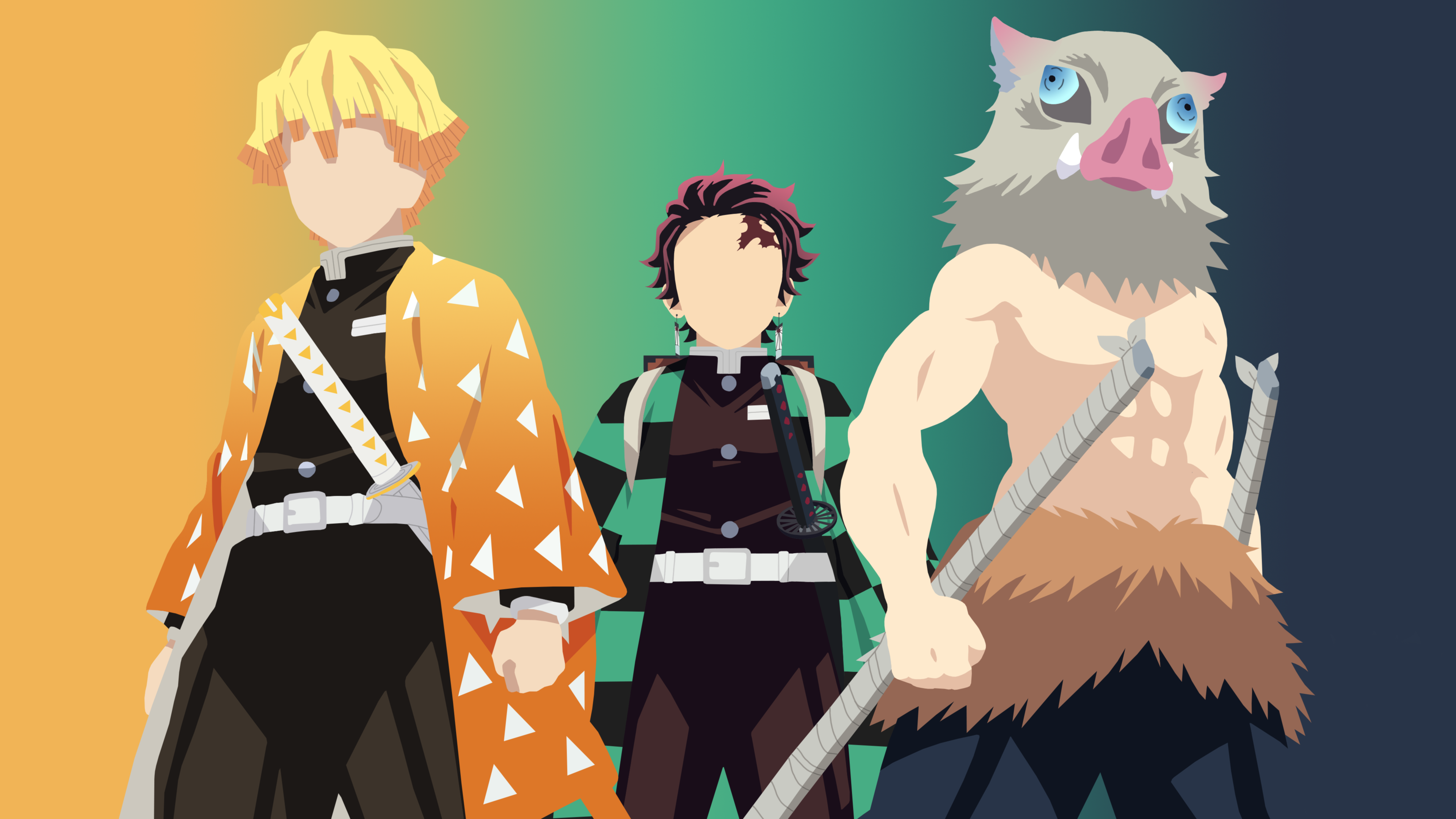 Download Minimalist Tanjiro Kamado Inosuke Hashibira Zenitsu Agatsuma Anime Demon Slayer: Kimetsu No Yaiba Minimalist Anime 4k Ultra HD Wallpaper