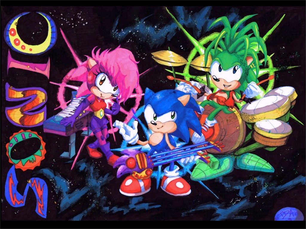 sonic underground. old sonic..pink is sonia, green is ma