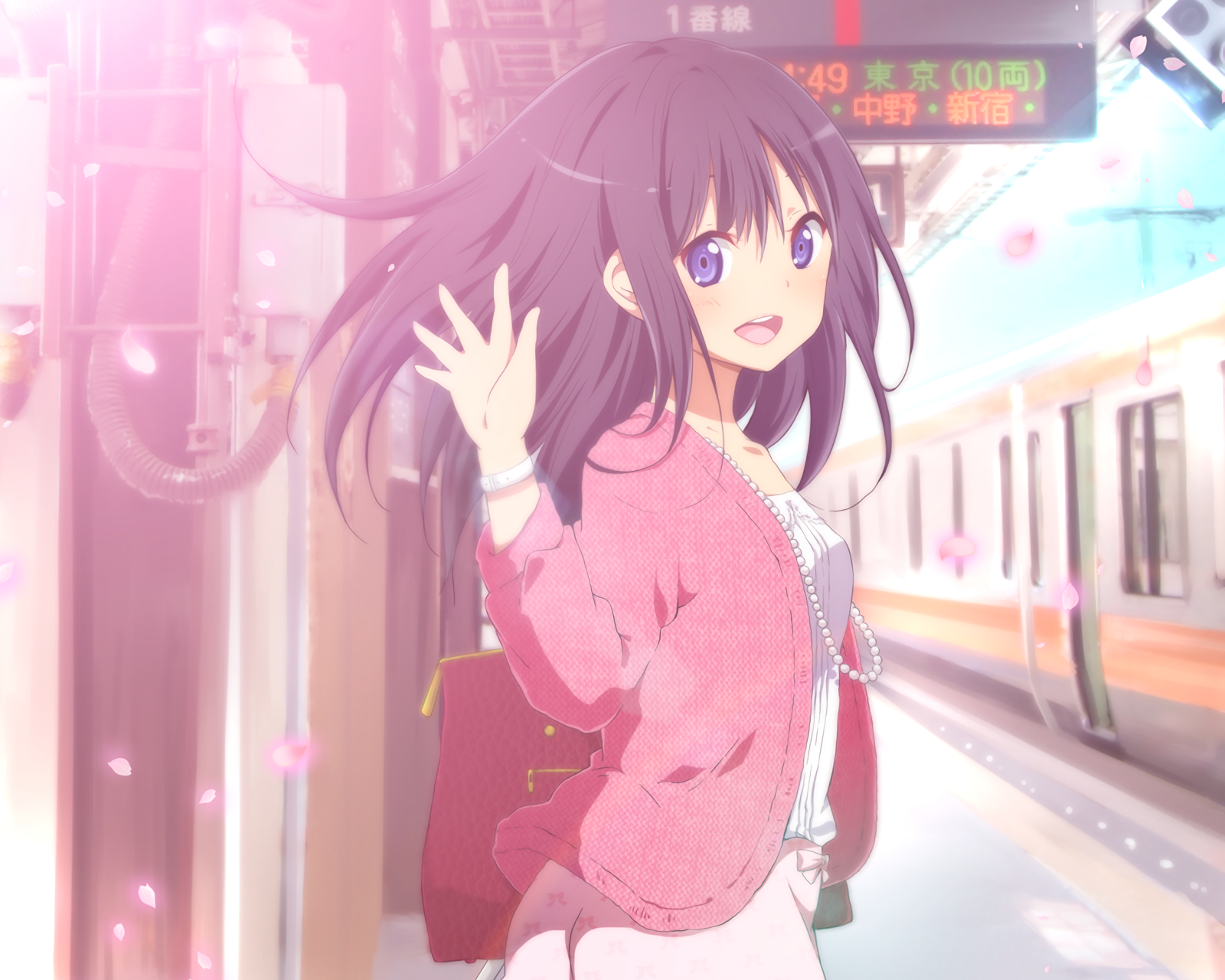 Blushing Anime Girl at the Train Station