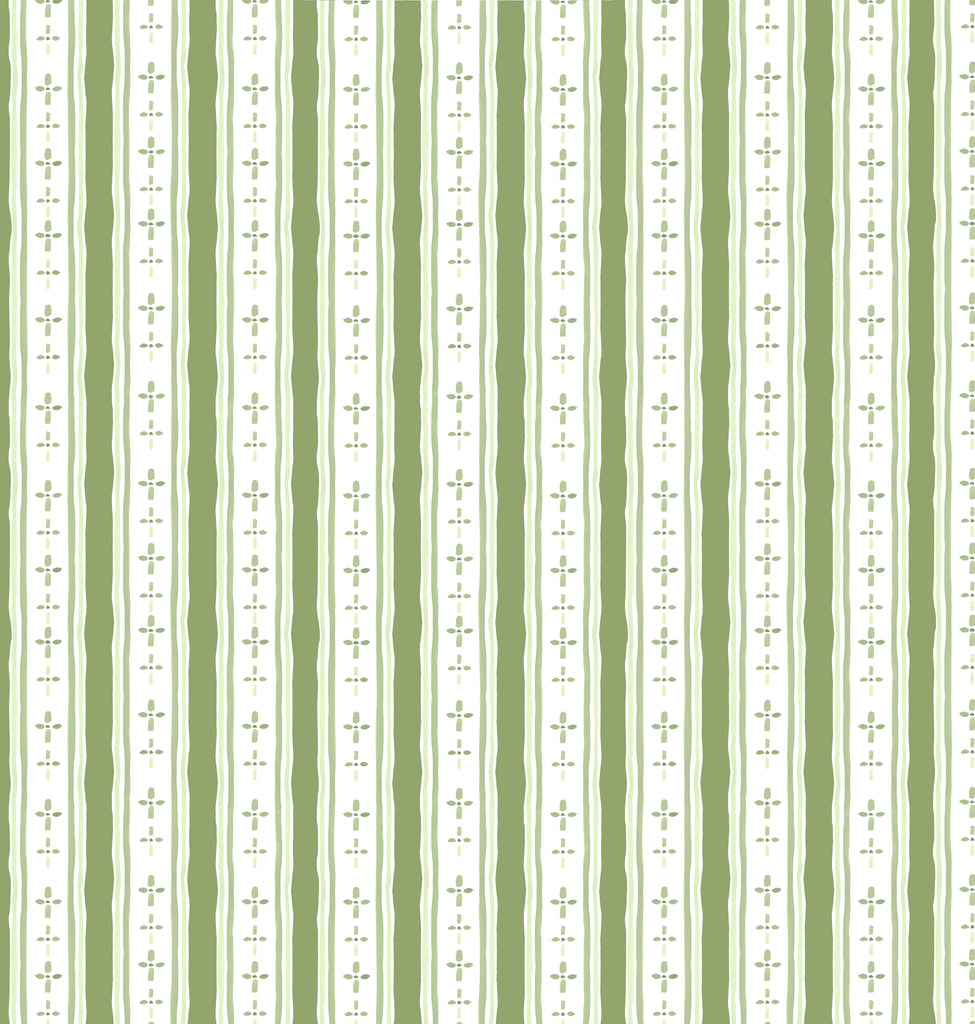 FLORAL STRIPE GREEN WALLPAPER