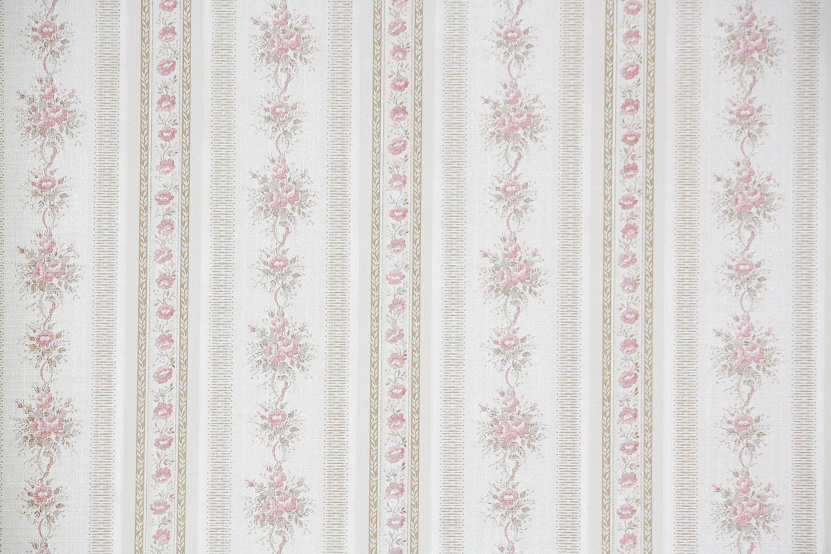 1980s Floral Stripe Vintage Wallpaper