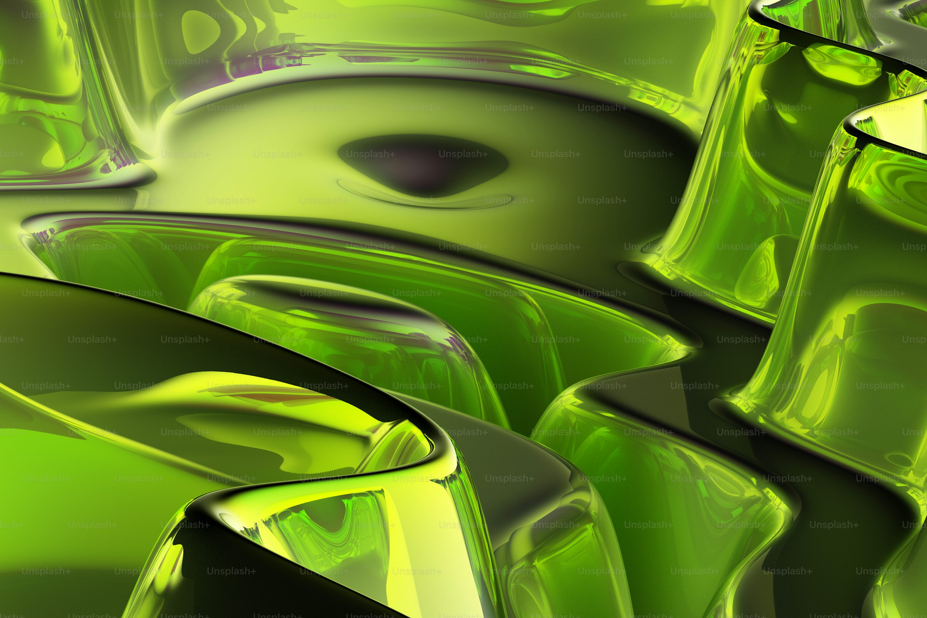 A green abstract painting with a black background photo