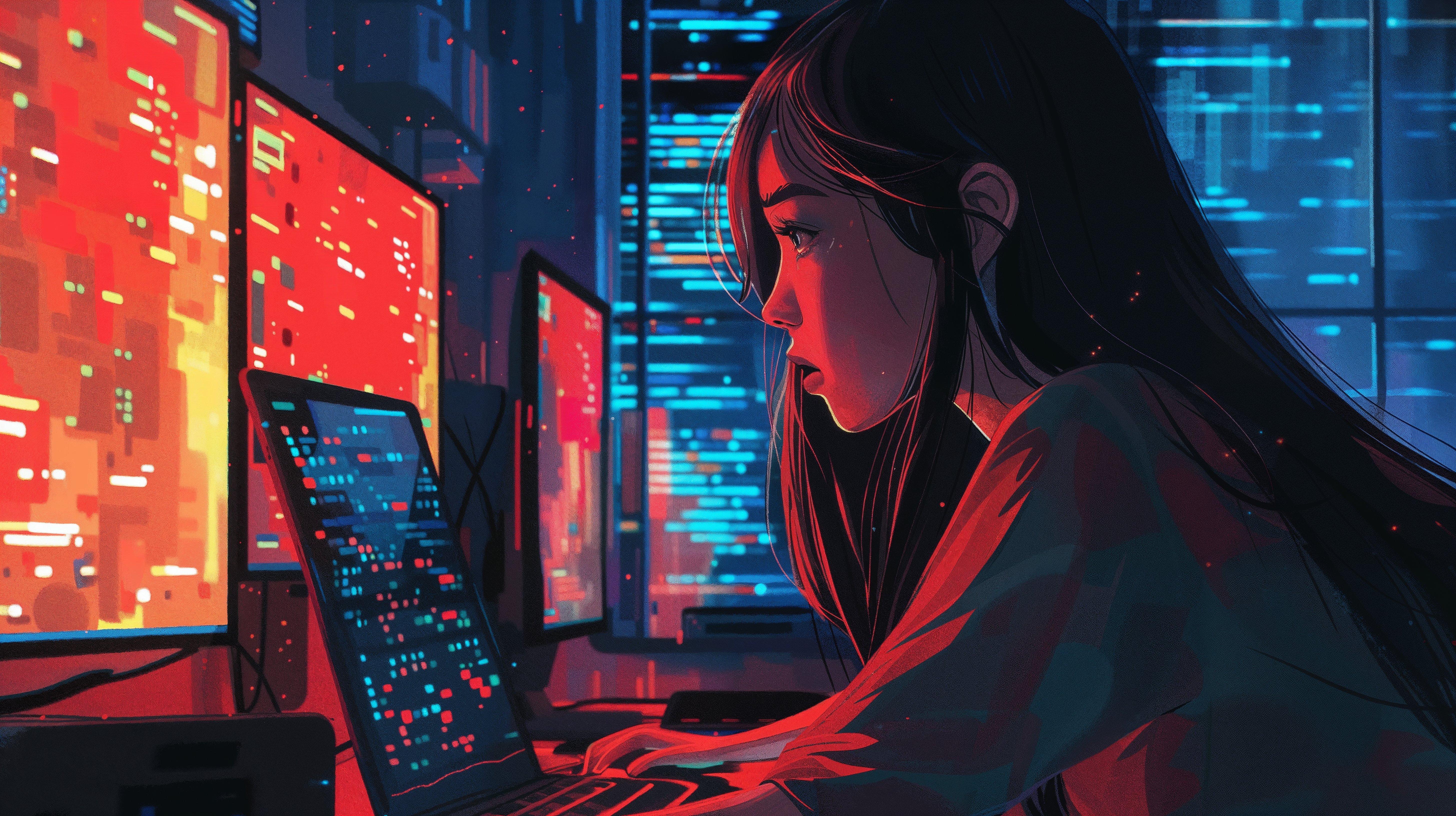 Cyber Woman at Computer
