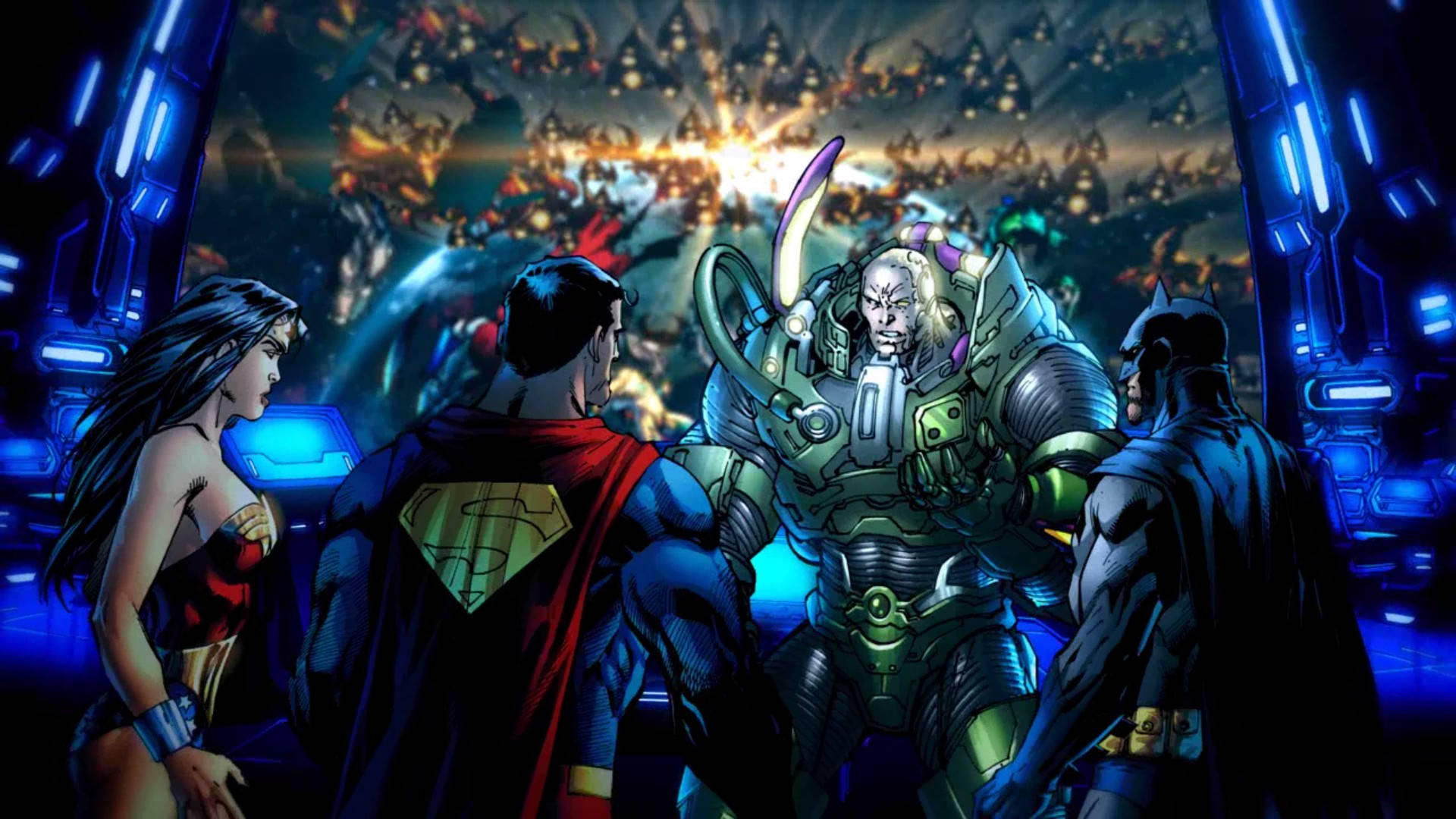 Download DC Universe Online Trinity Versus Lex Luthor Illustration Wallpaper
