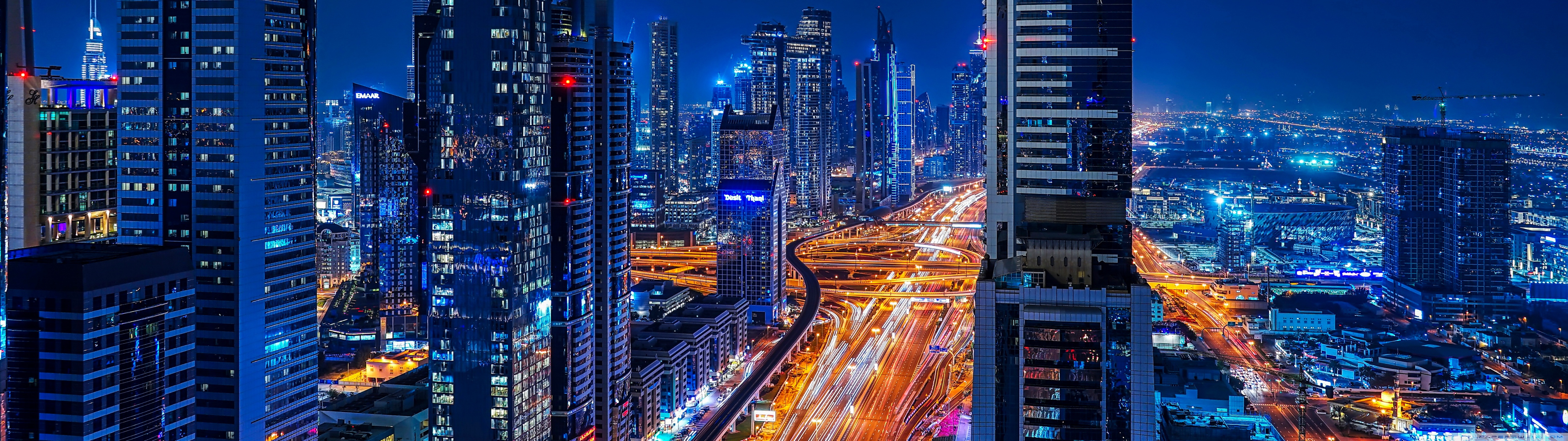 Dubai at Night, Cityscape 4K UHD Wallpaper for UltraHD Desktop and TV, Widescreen and UltraWide Display, Dual Monitor