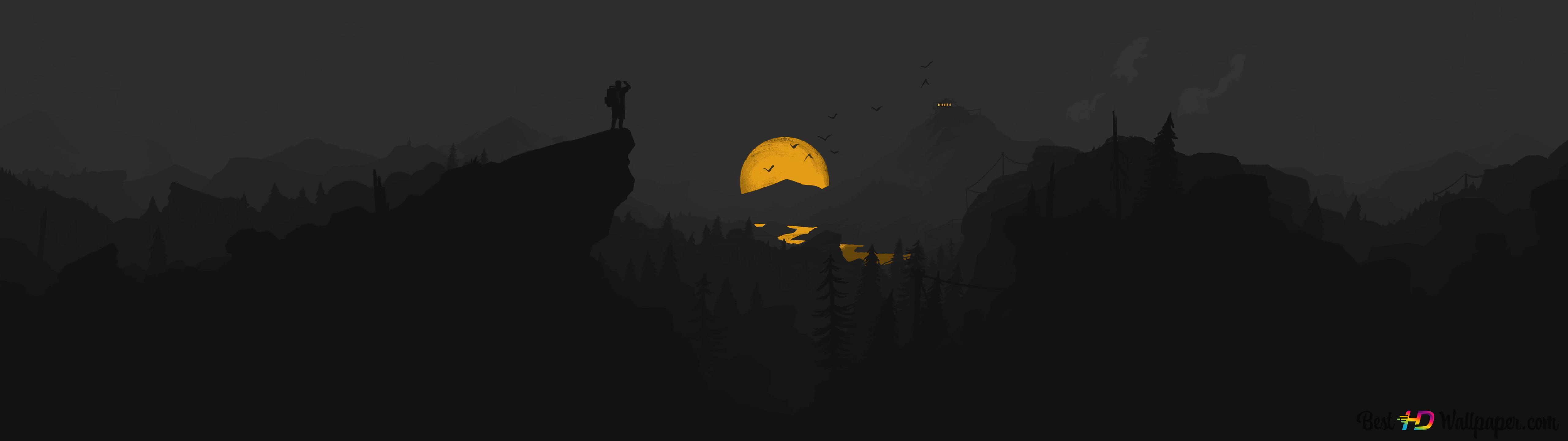 Yellow lights of full moon and anime view of dark environment in gray 4K wallpaper download