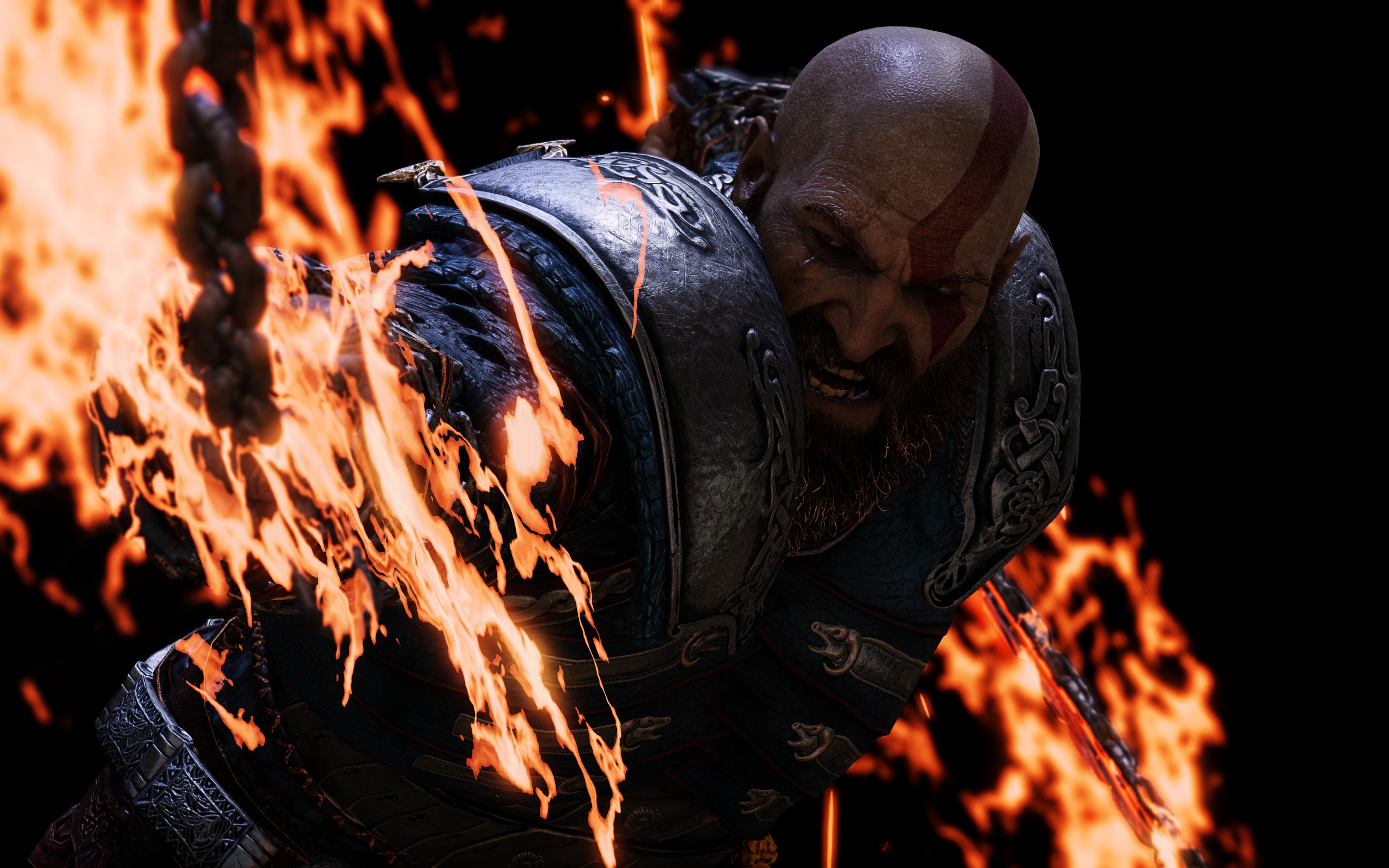 Kratos Wallpaper 4K, Rage, God of War, Fire
