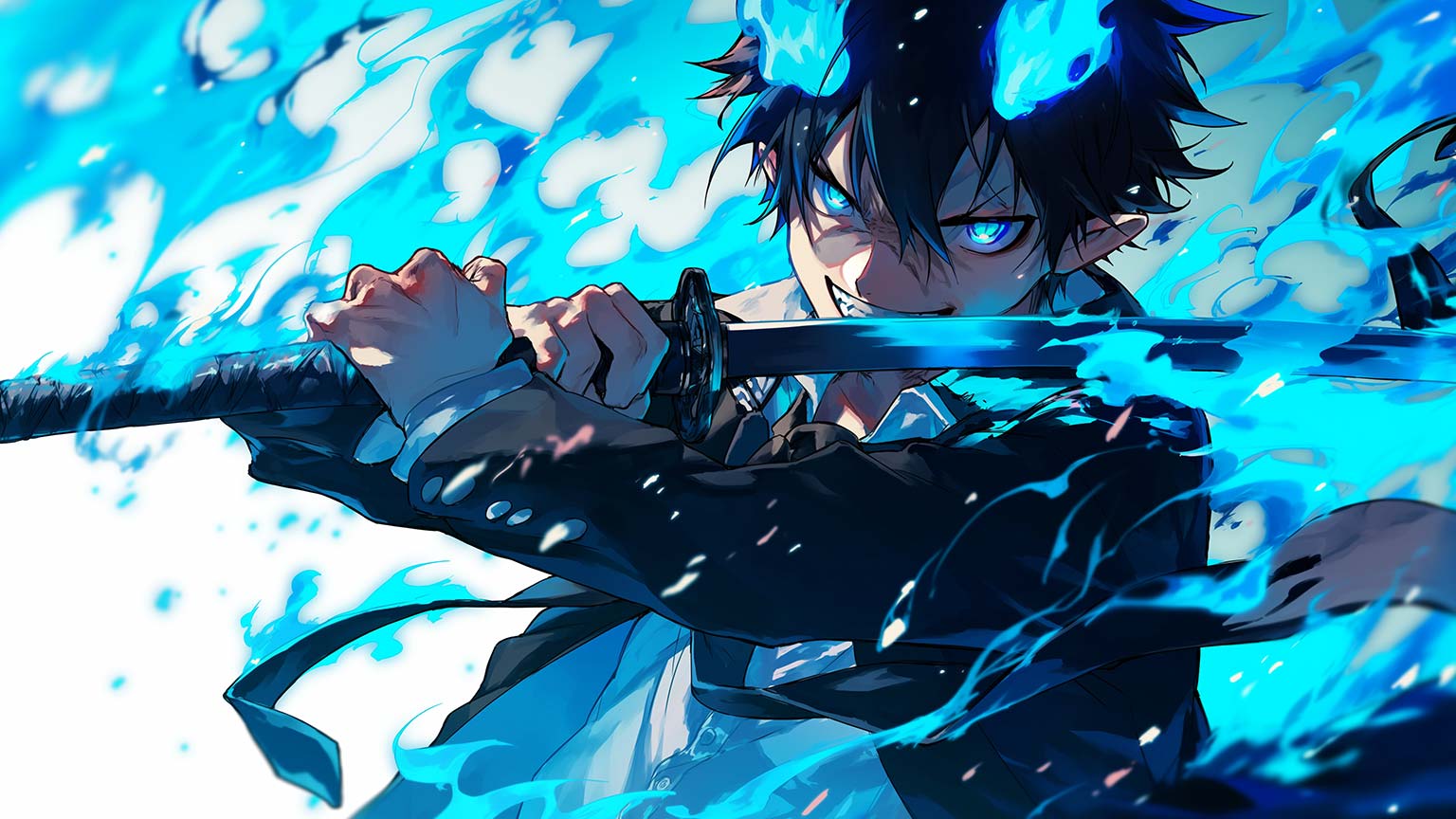 Blue Exorcist Rin Okumura with Sword Desktop Wallpaper in 4K