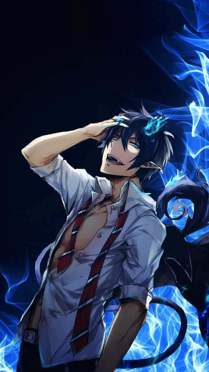 Download Rin Okumura In Battle Stance Exorcist Anime Wallpaper