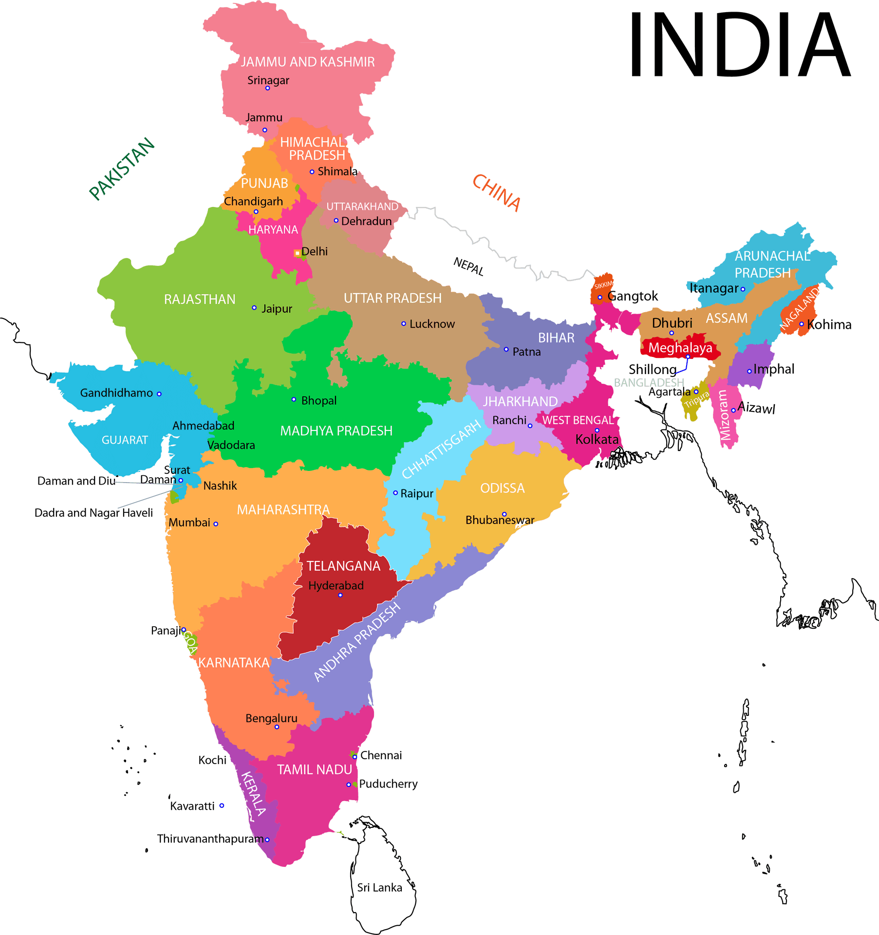 Download India Political Map Colorful