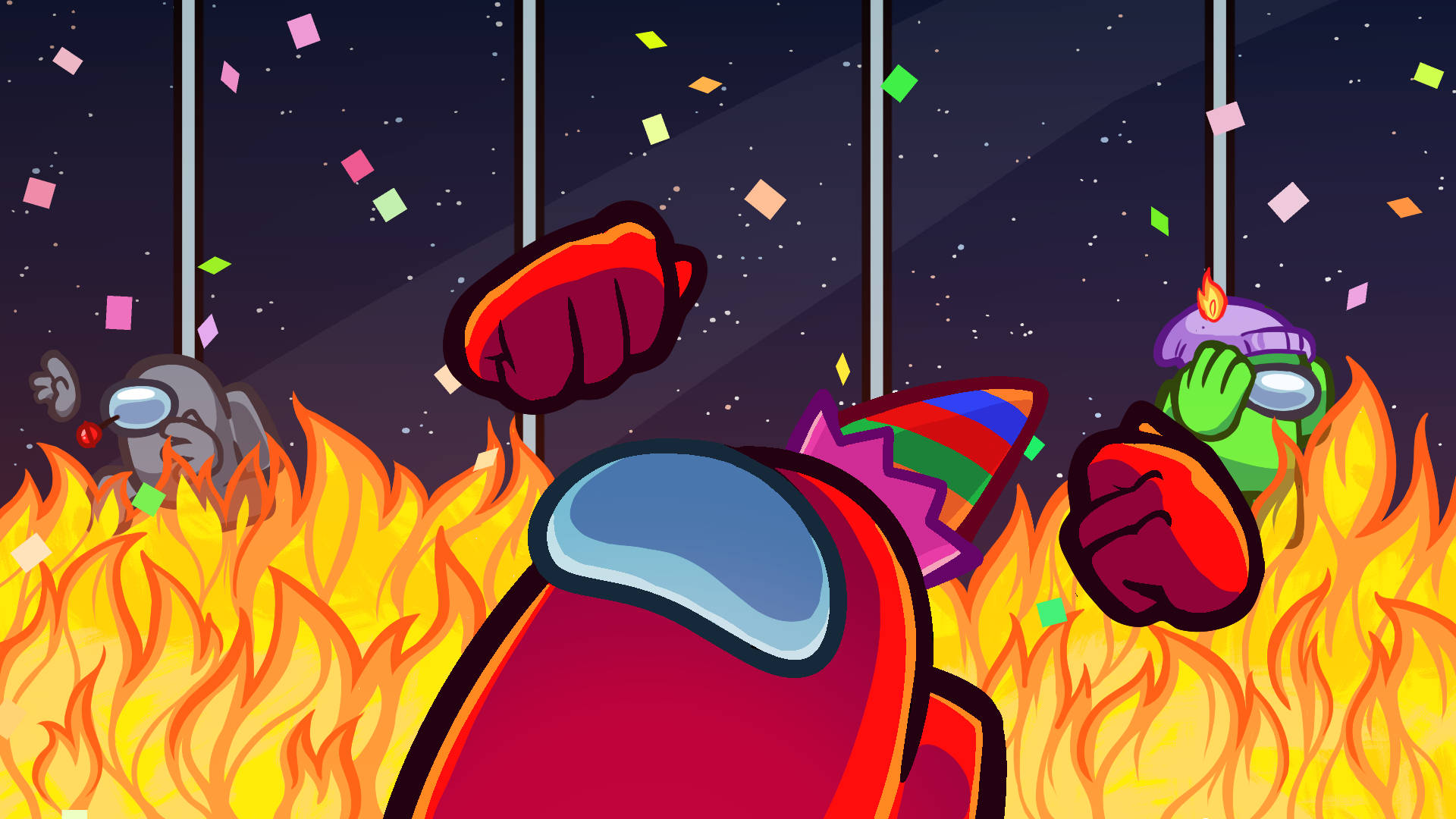 Download Among Us Desktop Party On Fire Wallpaper