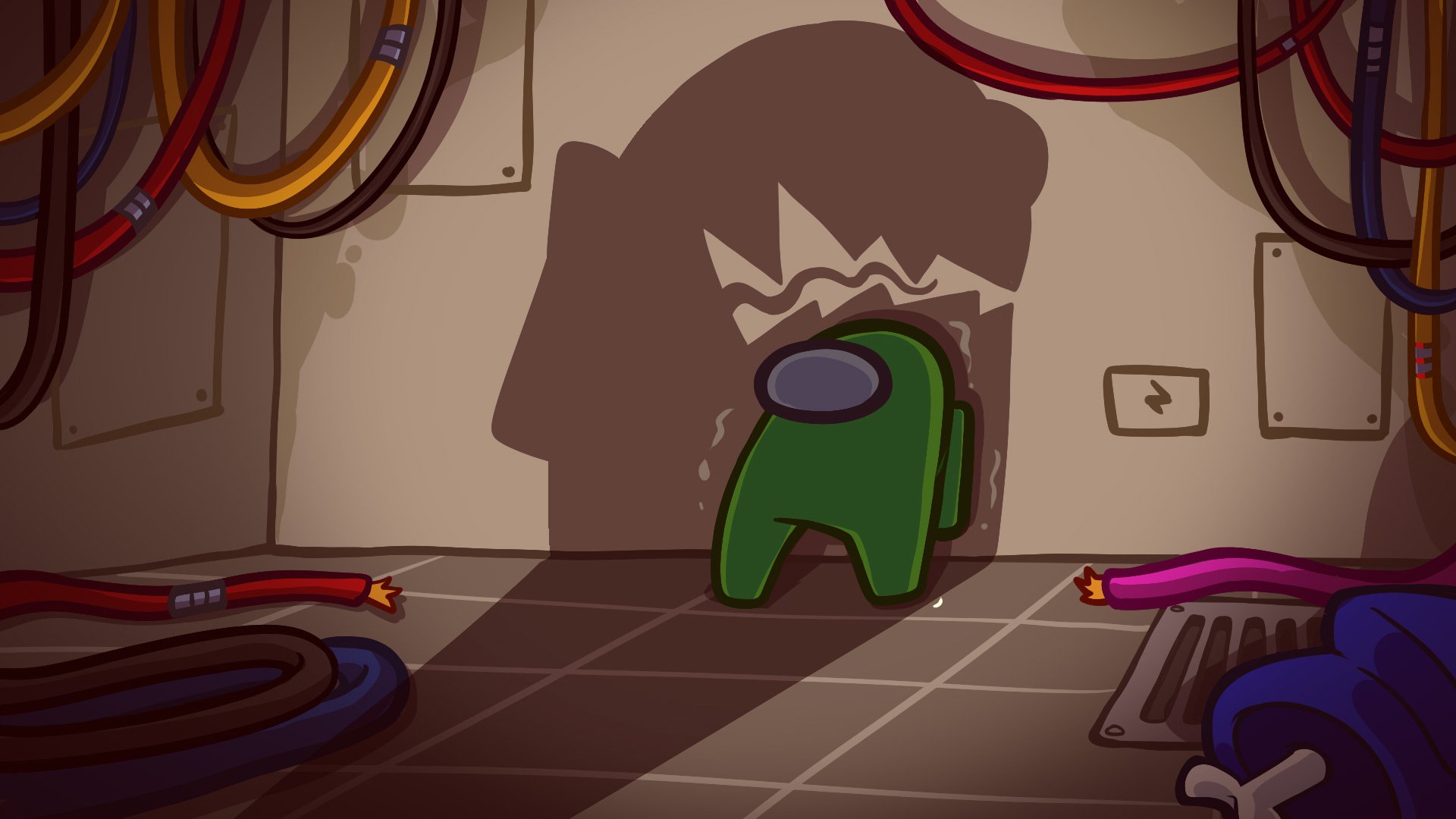 Among Us HD Wallpaper: Creepy Shadow Encounter in Space Station