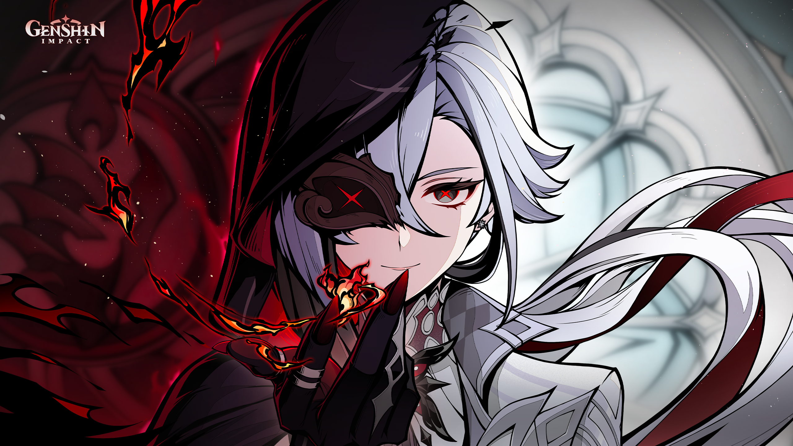 FOR DOWNLOAD Genshin Impact Arlecchino Wallpaper from the Phantom of the Night Web Event Genshin Impact