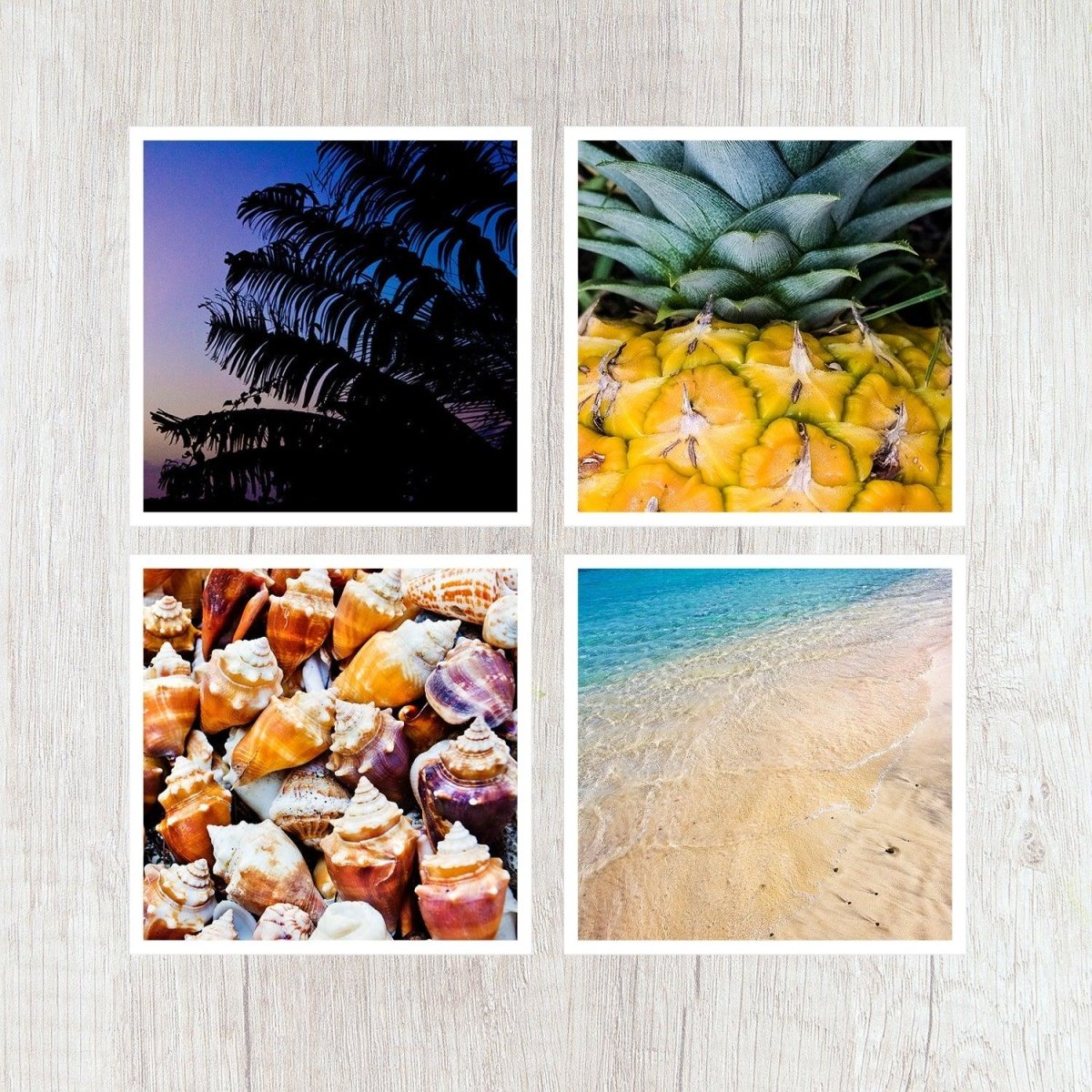 Set of 4 5x5 Colorful Tropical Beach Art Prints