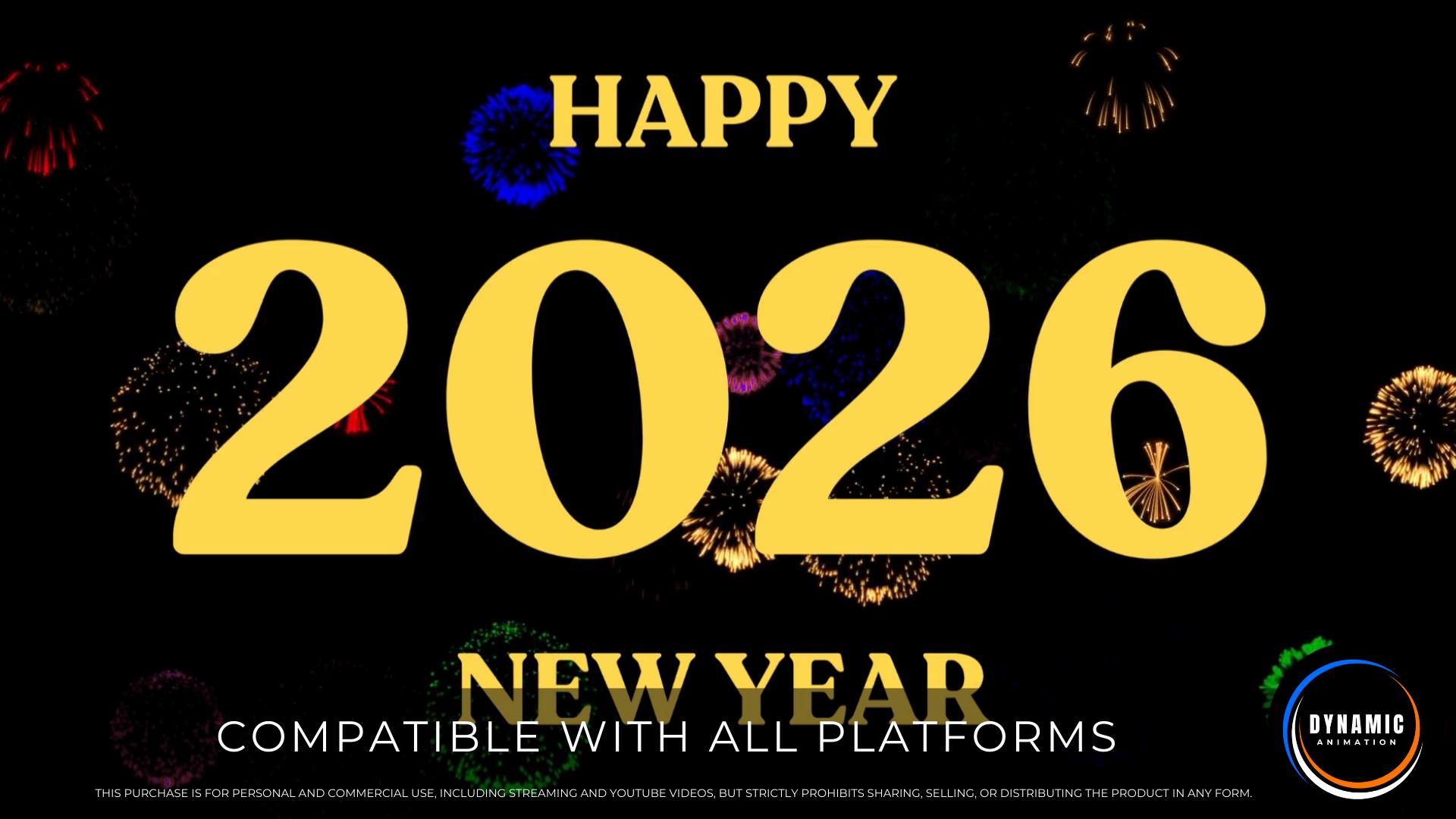 Animated Background. Happy New Year 2026. Fireworks. Celebration Night. Twitch. Stream