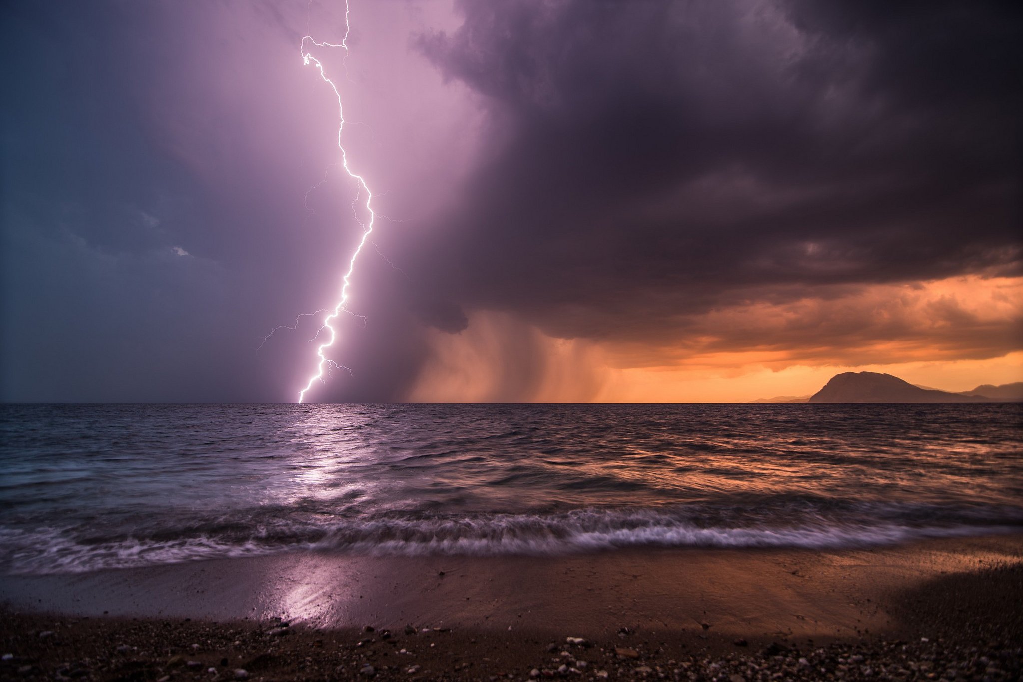 storm, Lightning, Beach, Sea, Night, Ocean, Rain Wallpaper HD / Desktop and Mobile Background