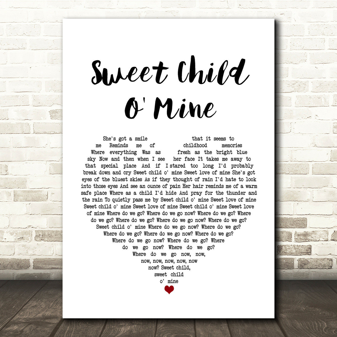 Guns N Roses Sweet Child O' Mine White Heart Song Lyric Quote Print
