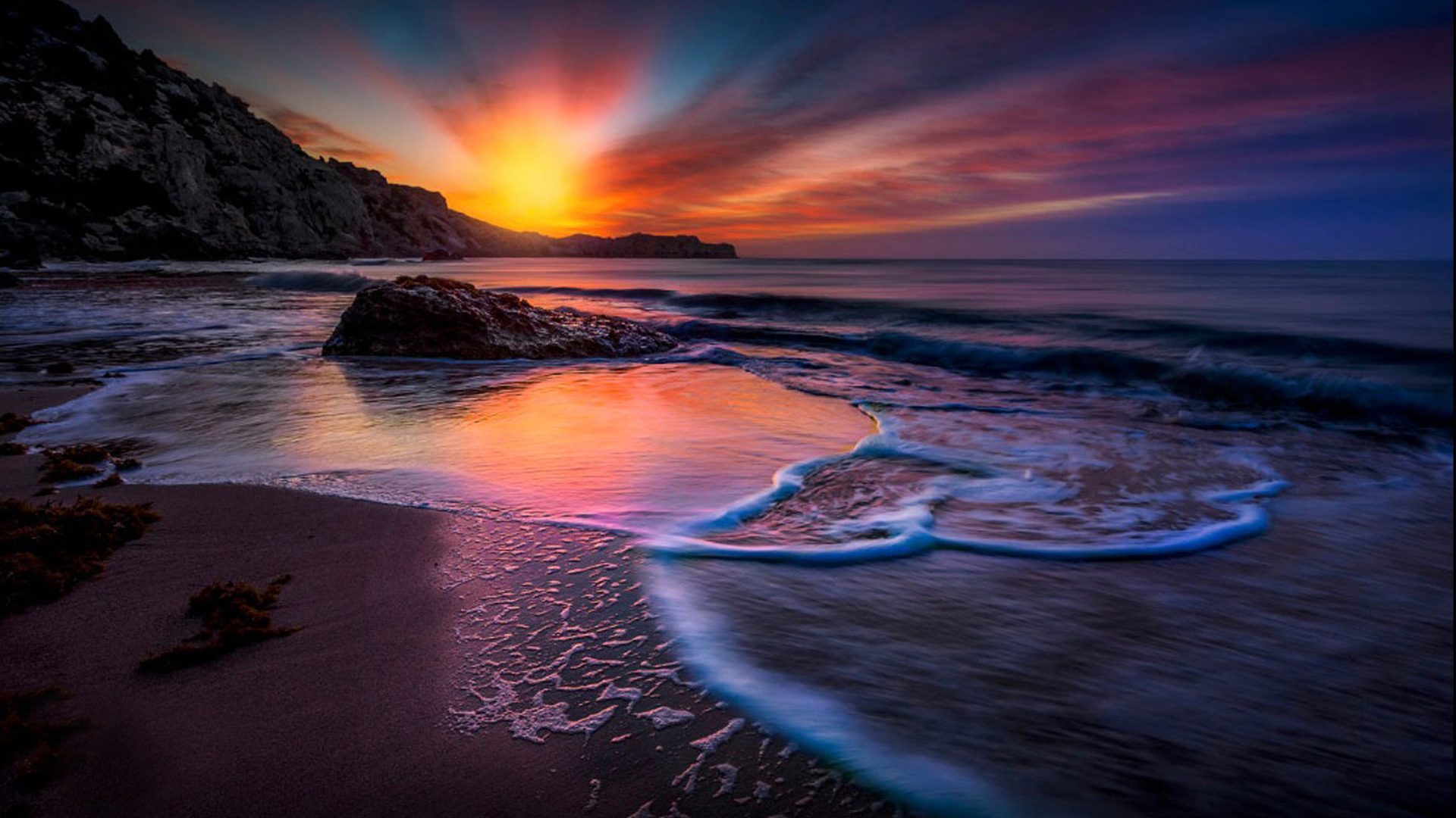 Sunset Sky With Red Cloud Beach Sea Waves HD Wallpaper For