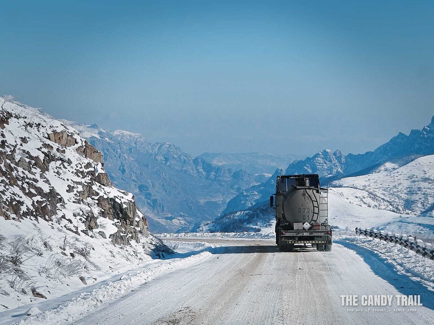 Traveling a Snowy Mountain Road in Armenia