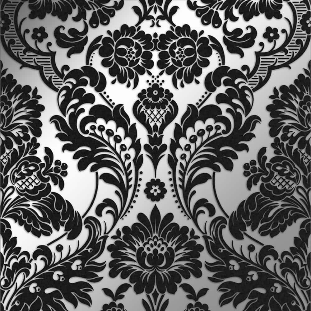 Graham & Brown, Gothic Damask Flock Black and Silver Removable Wallpaper